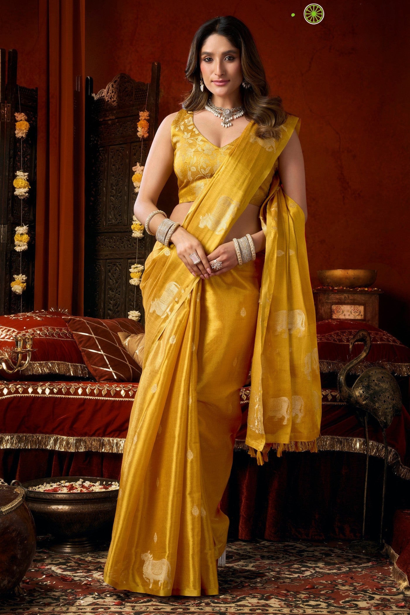 Buy MySilkLove Jonquil Yellow Handloom Tissue Saree Online