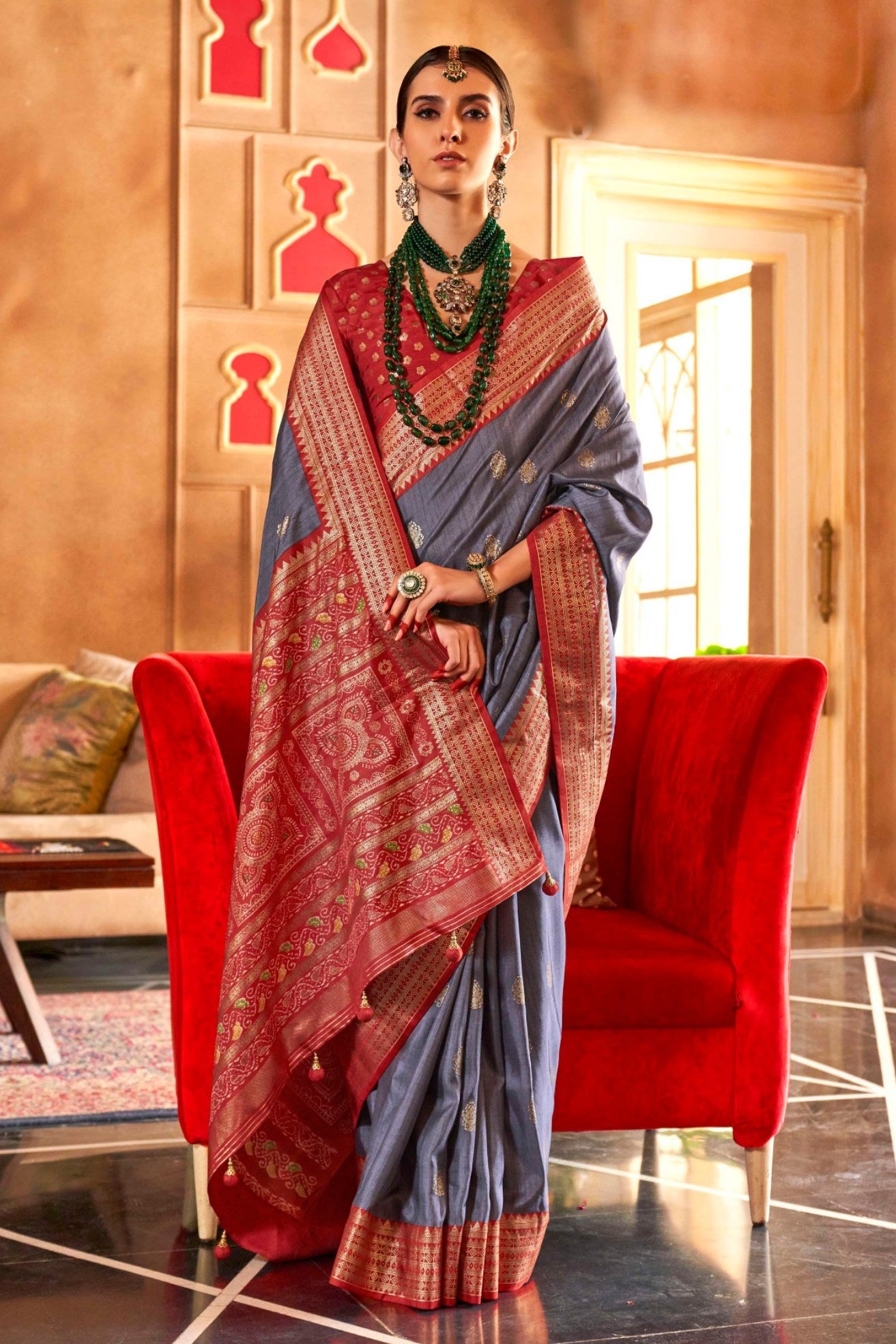 Buy MySilkLove Oslo Grey Printed Patola Saree Online