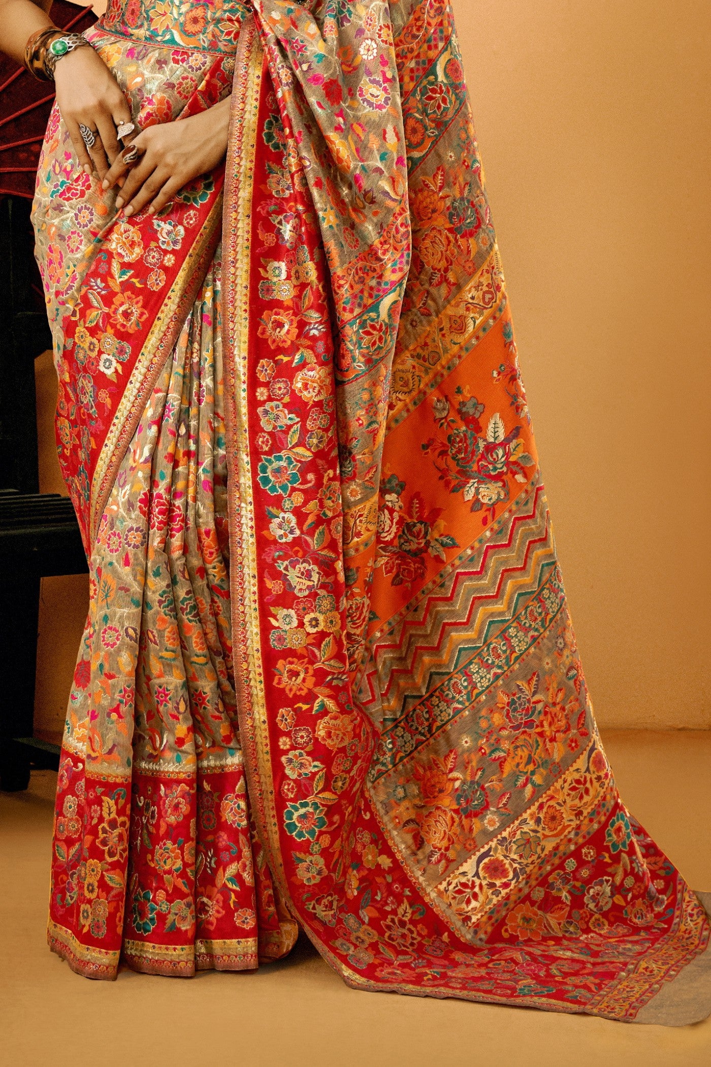 Buy MySilkLove Bistre Brown Kashmiri Handloom Jamewar Saree Online