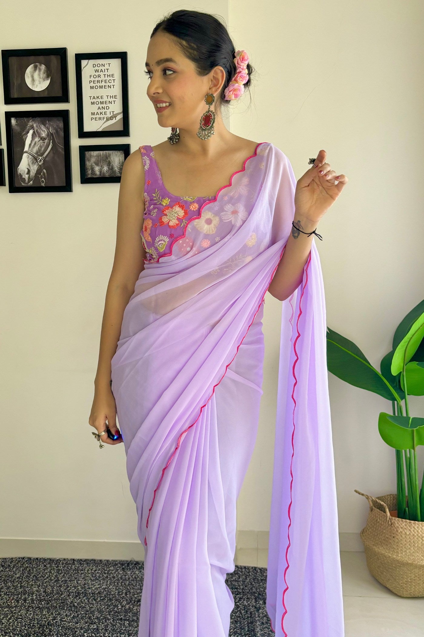 Buy MySilkLove Pale Lavender Gerogette Saree Online