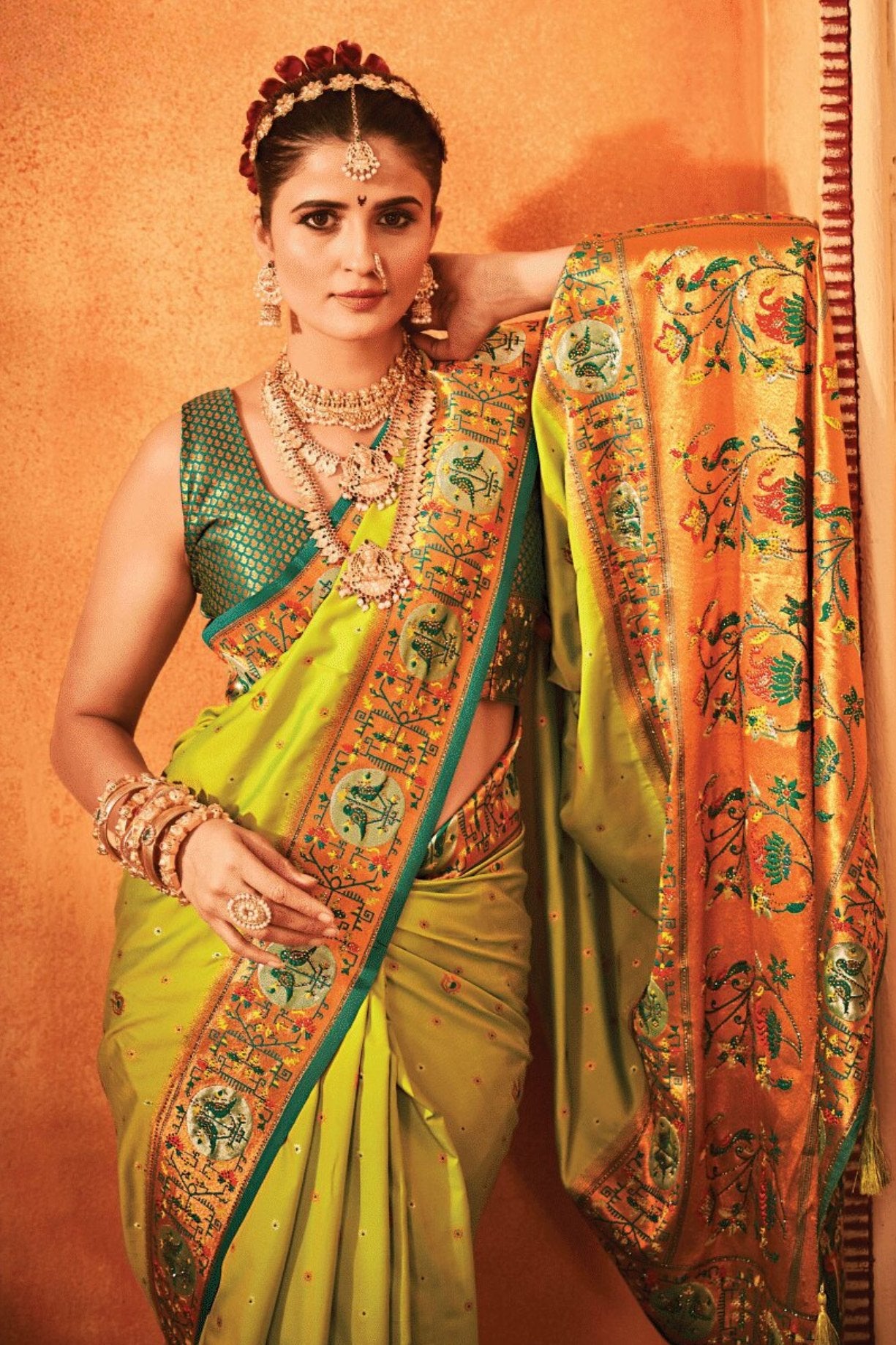 MySilkLove Key Lime Pie Green Woven Paithani Saree