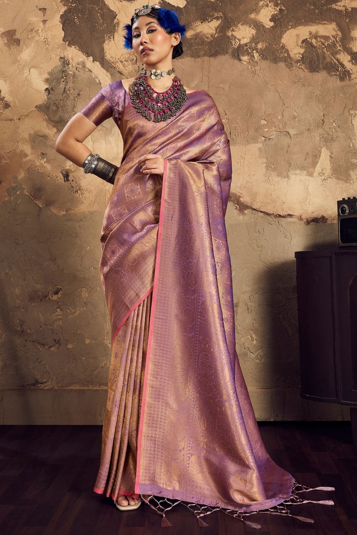 Buy MySilkLove Petunia Purple Kanjivaram Handloom Saree Online