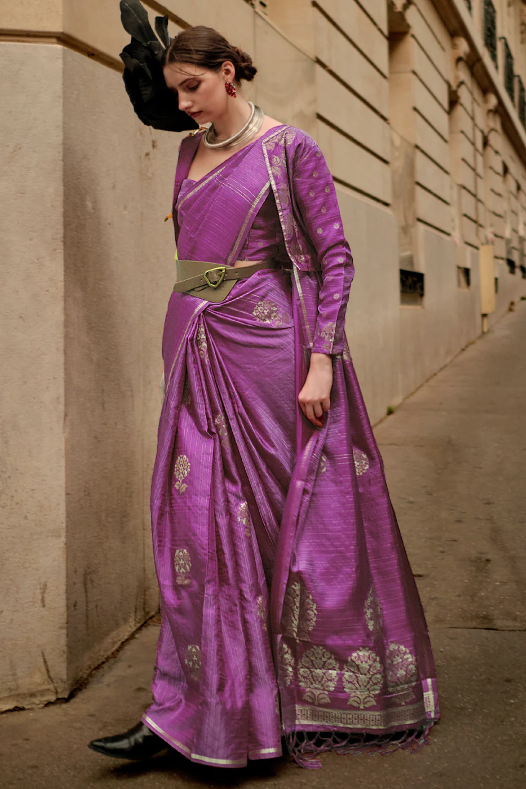 Buy MySilkLove Viola Purple Woven Banarasi Satin Silk Saree Online