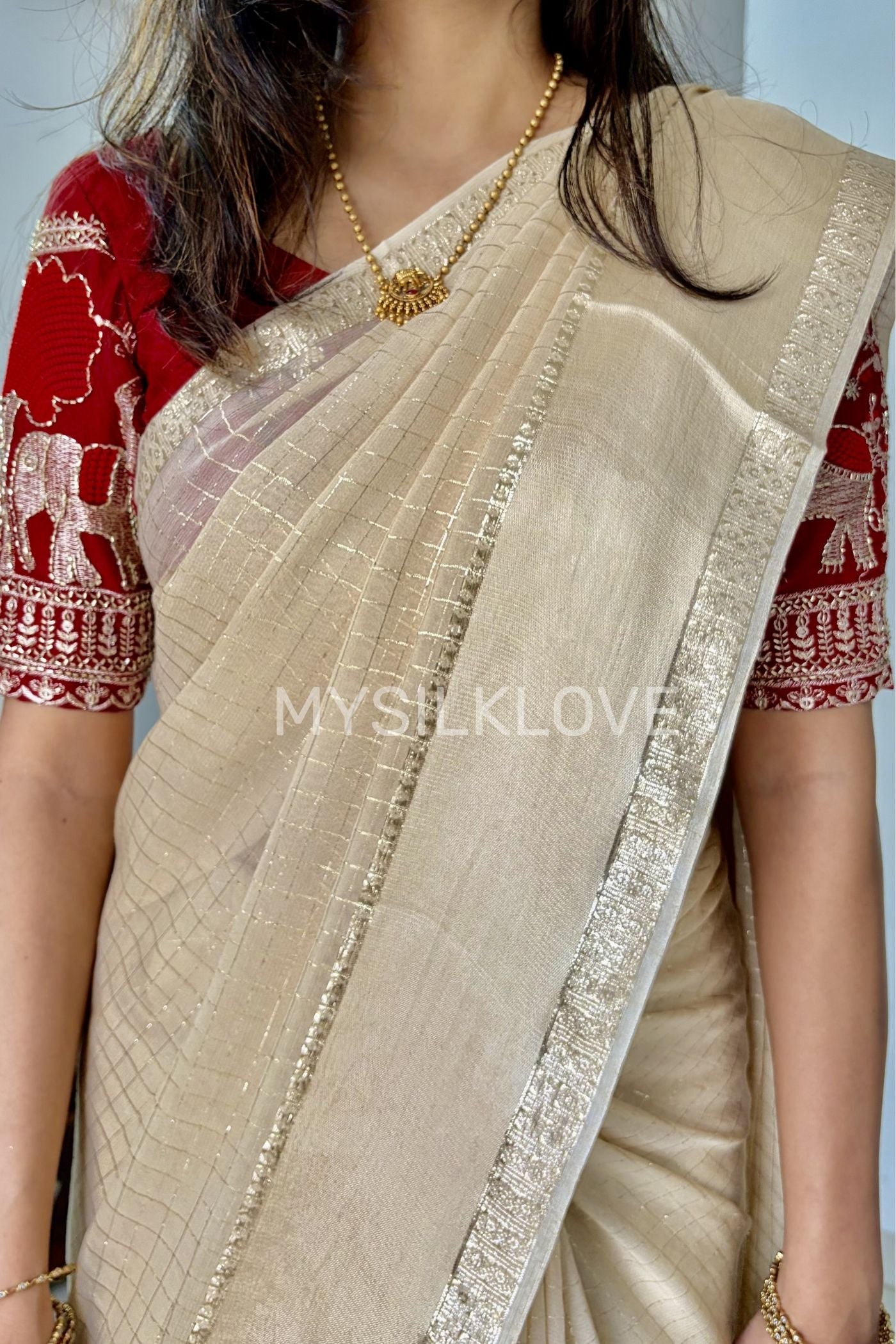 Buy MySilkLove Pearly Cream Georgette Partywear Saree Online