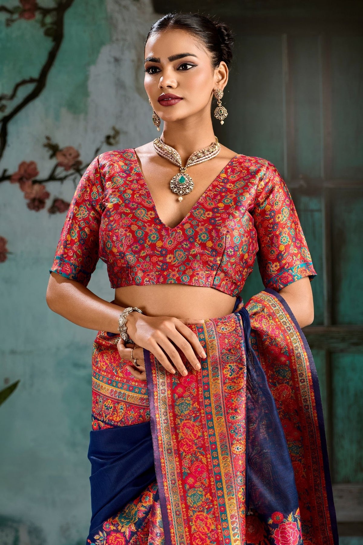 Buy MySilkLove Ocean Blue Kashmiri Handloom Jamewar Saree Online