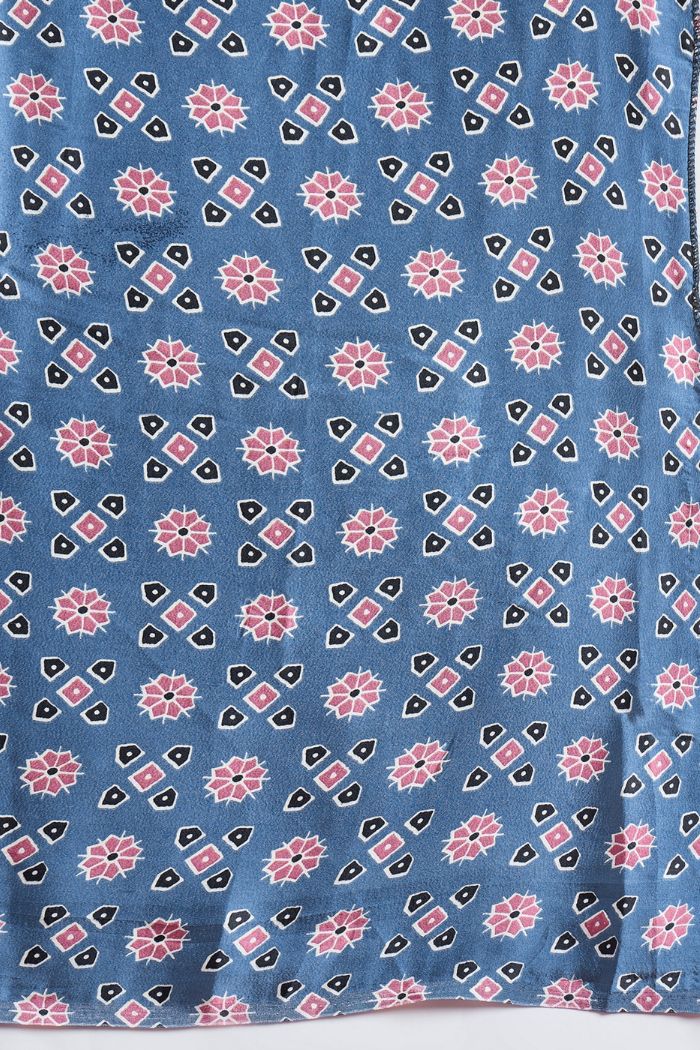 Buy MySilkLove Ocean Blue Modal Ajrakh Satin Printed Mirror Work Saree Online