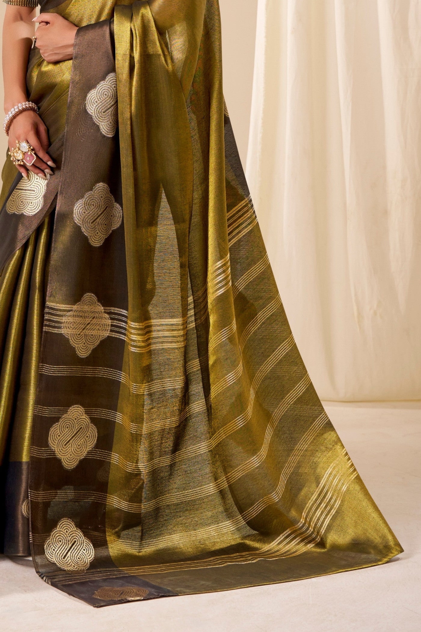 Buy MySilkLove American Gold Handloom Tissue Saree Online
