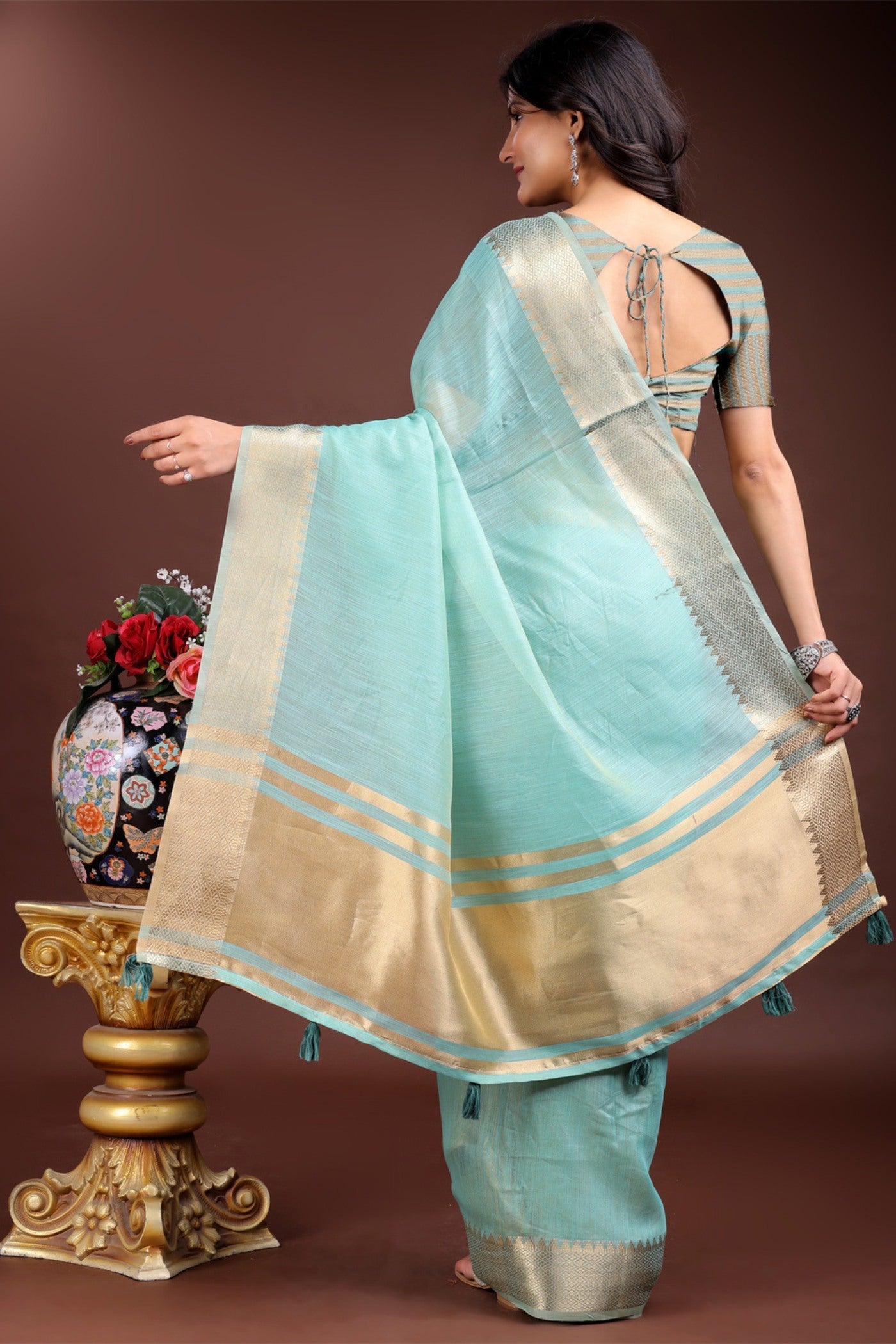 Buy MySilkLove Maya Blue Woven Cotton Saree Online