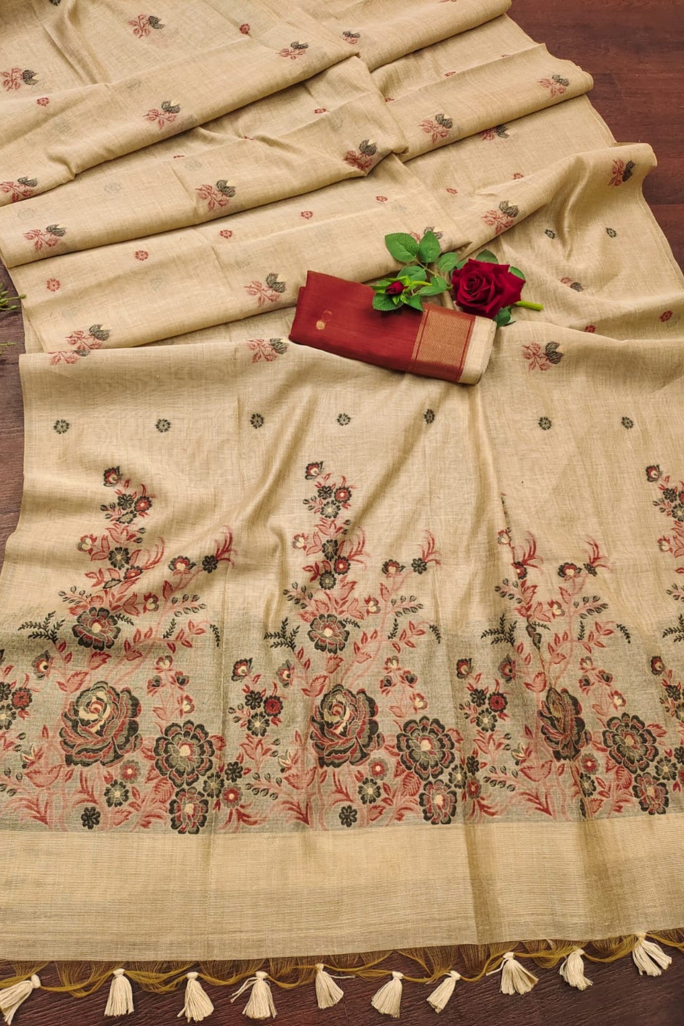 Buy MySilkLove Bronco Cream Muga Cotton Saree Online