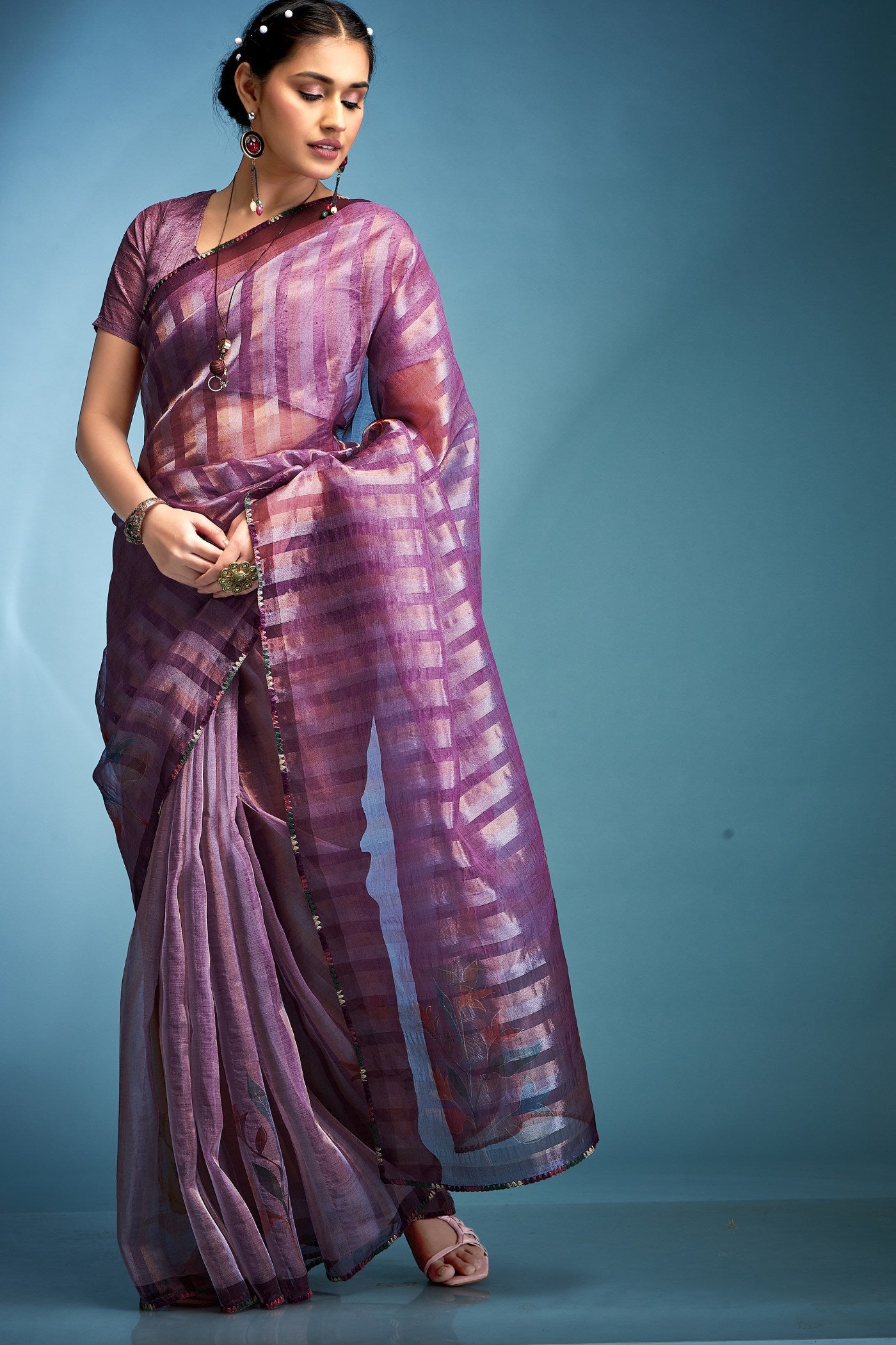 Buy MySilkLove Congo Purple Printed Tissue Saree Online