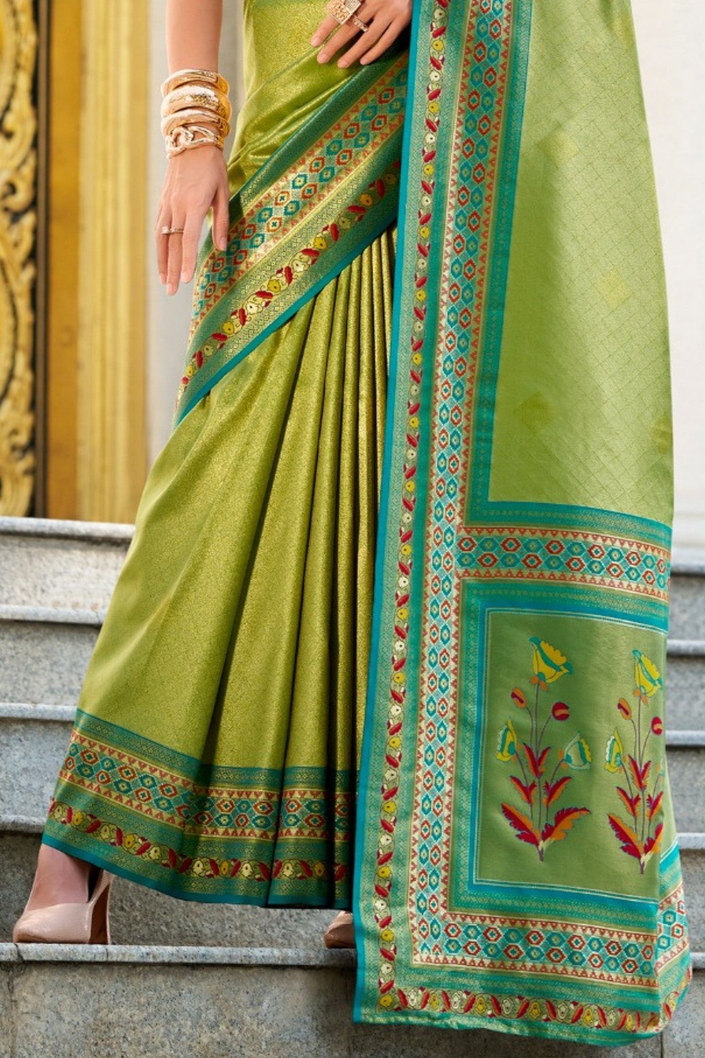 Buy MySilkLove Pistachio Green Tissue Handloom Saree Online