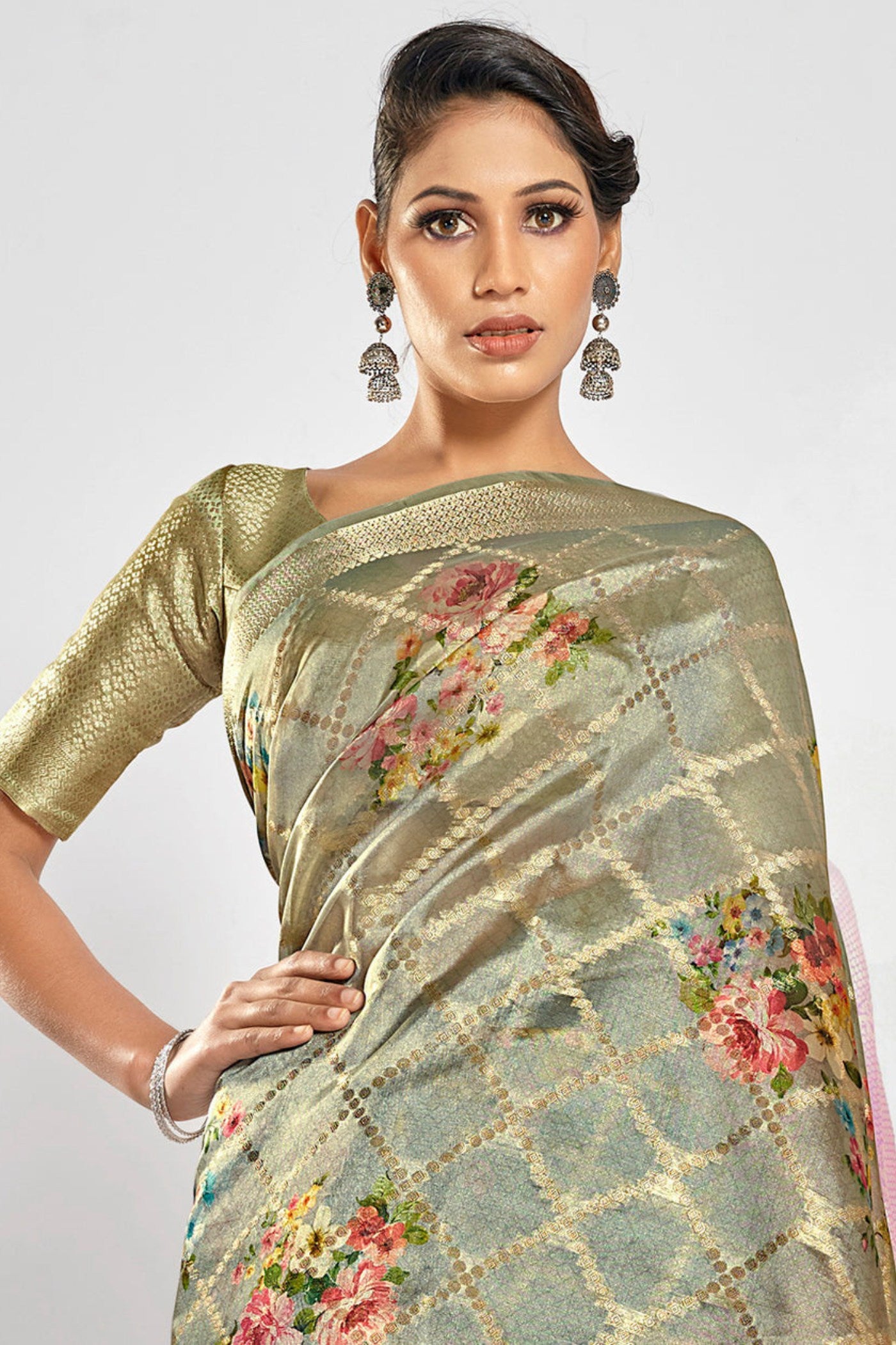 MySilkLove Dolphin Grey Digital Printed Banarasi Saree