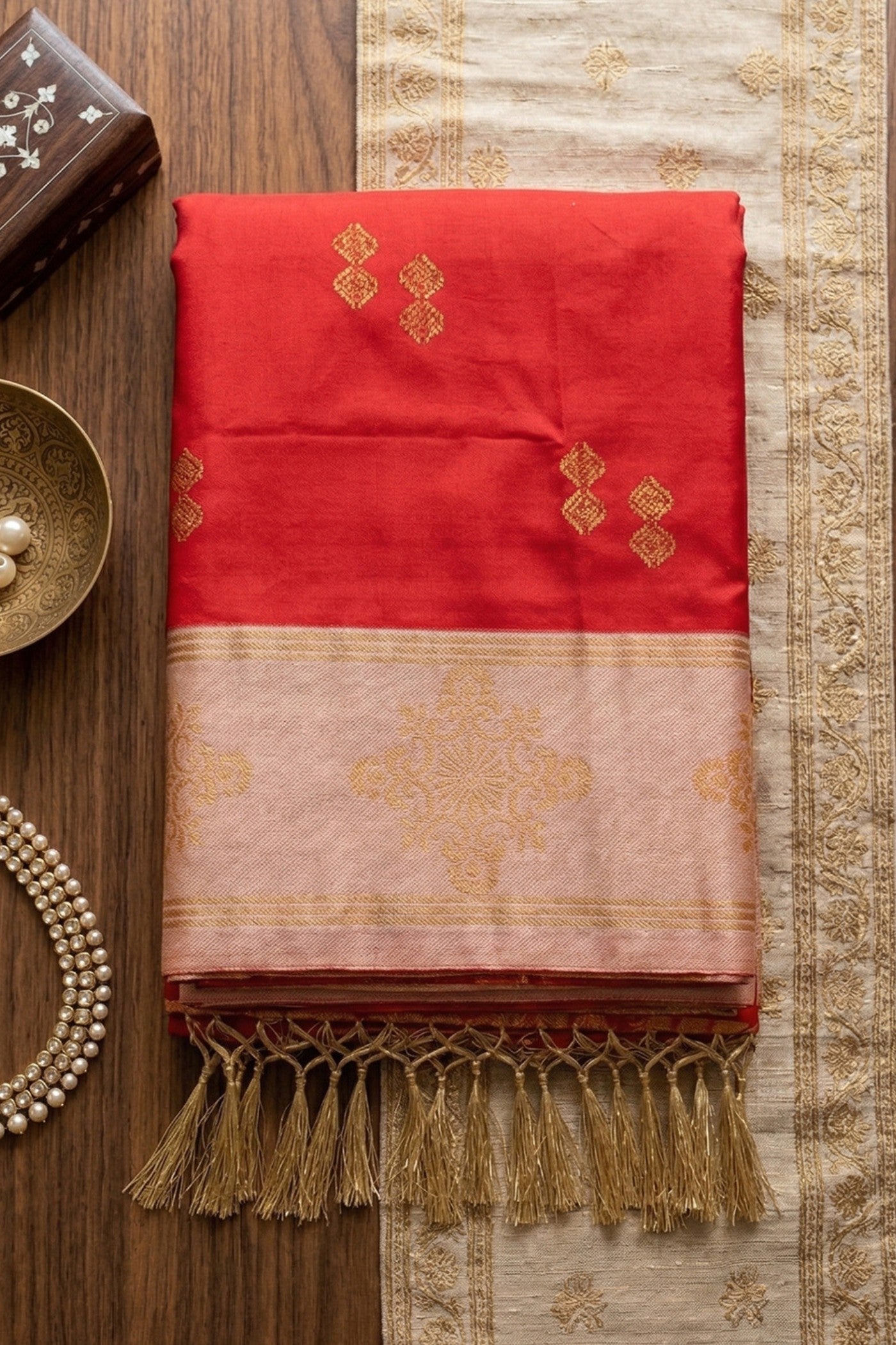 Buy MySilkLove Batorange Red Woven Banarasi Soft Silk Saree Online