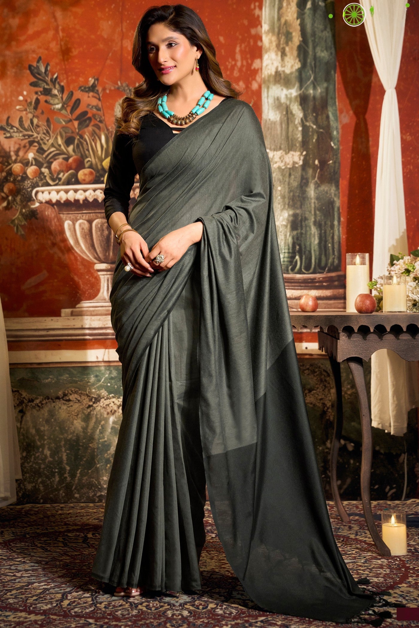 Buy MySilkLove Battleship Grey Handloom Mul Mul Cotton Saree Online