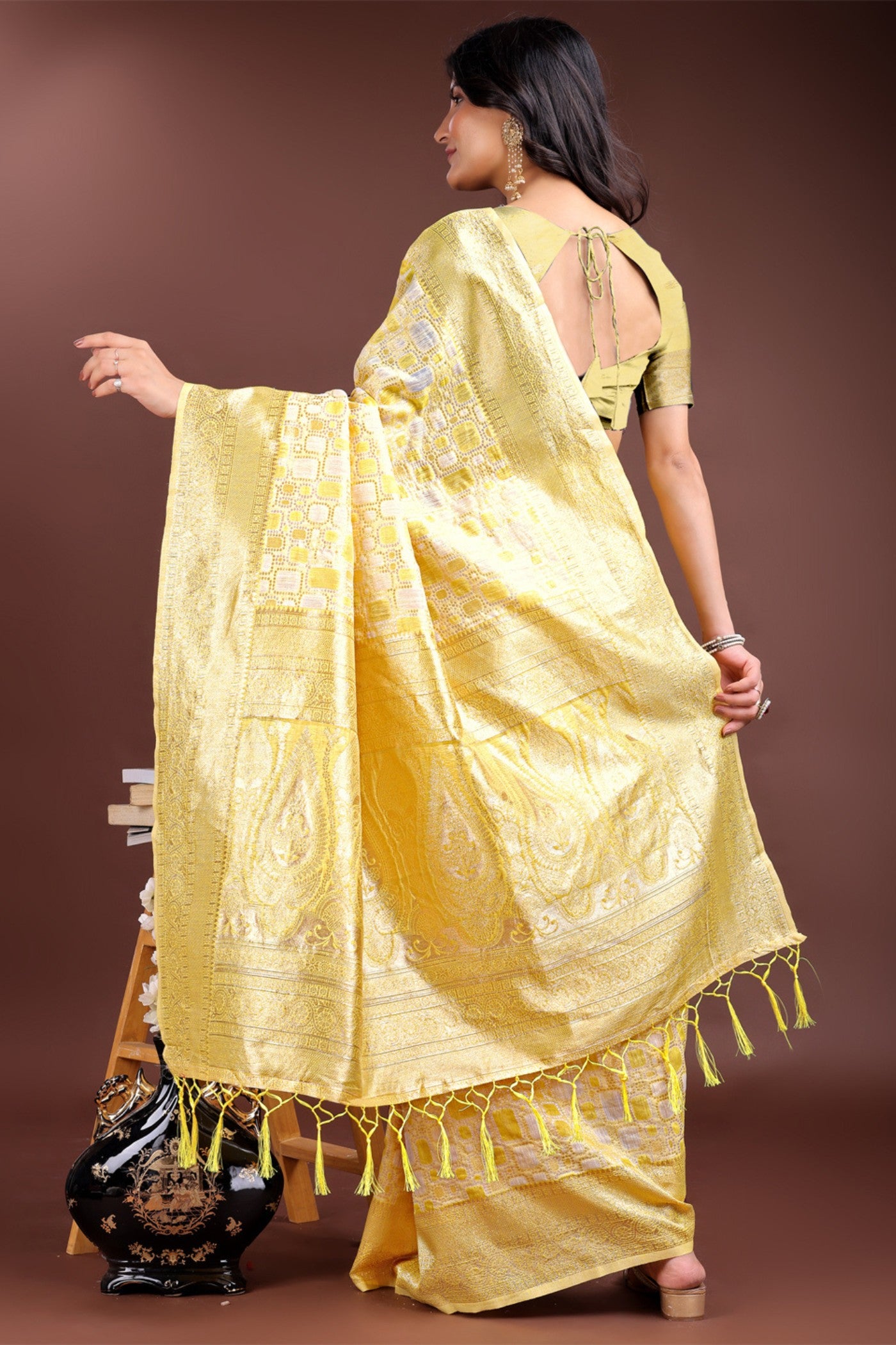 Buy MySilkLove Sunshine Yellow Woven Linen Cotton Saree Online