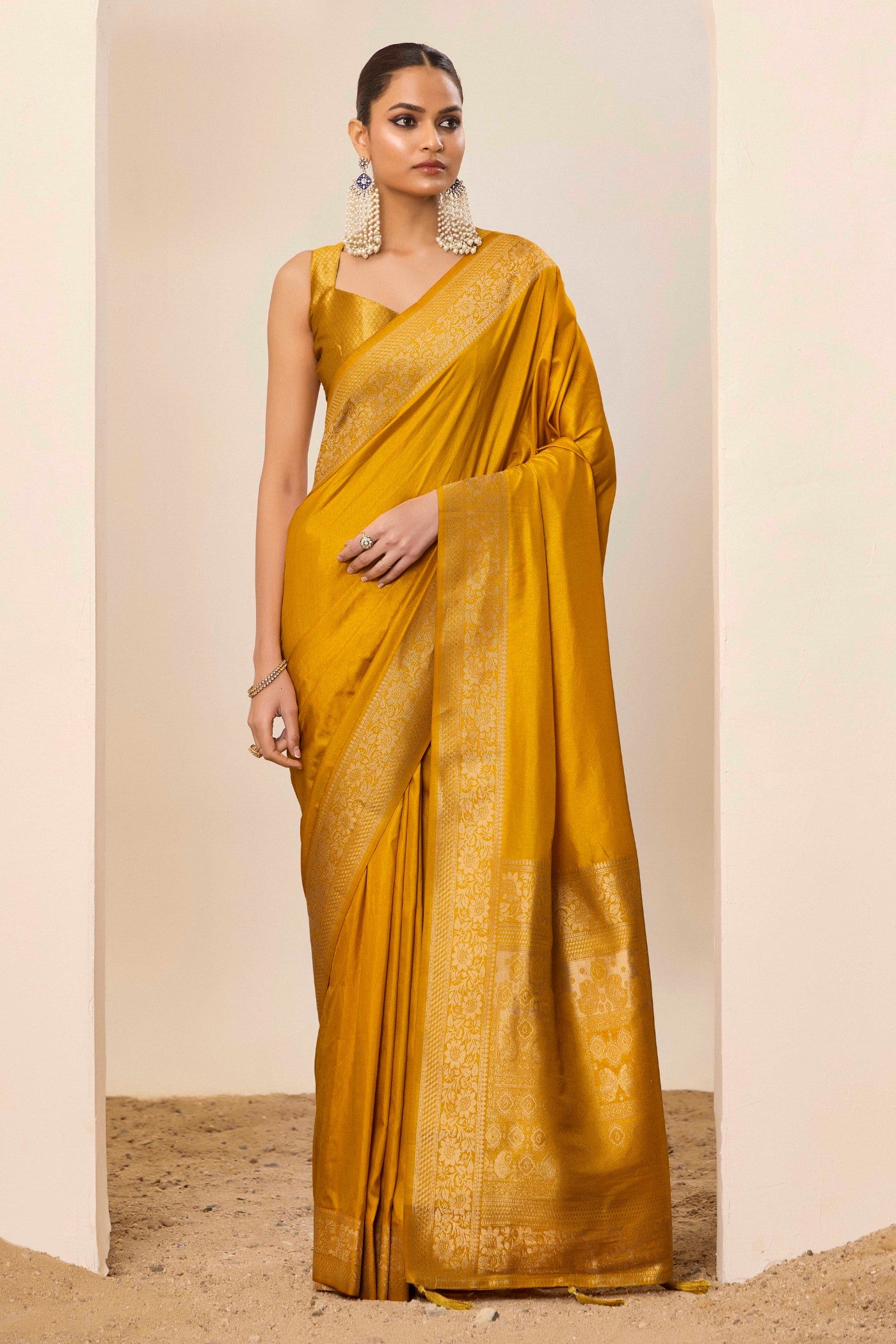 Buy MySilkLove Saffron Yellow Woven Dola Silk Saree Online
