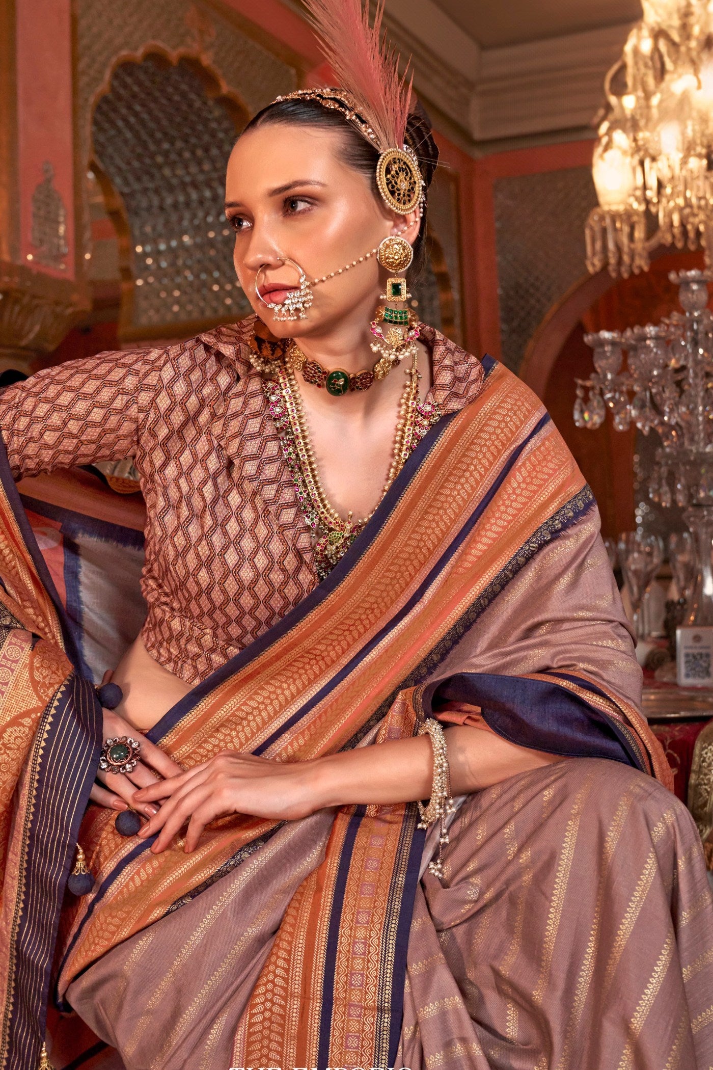 MySilkLove Dusty Brown Printed Patola Saree