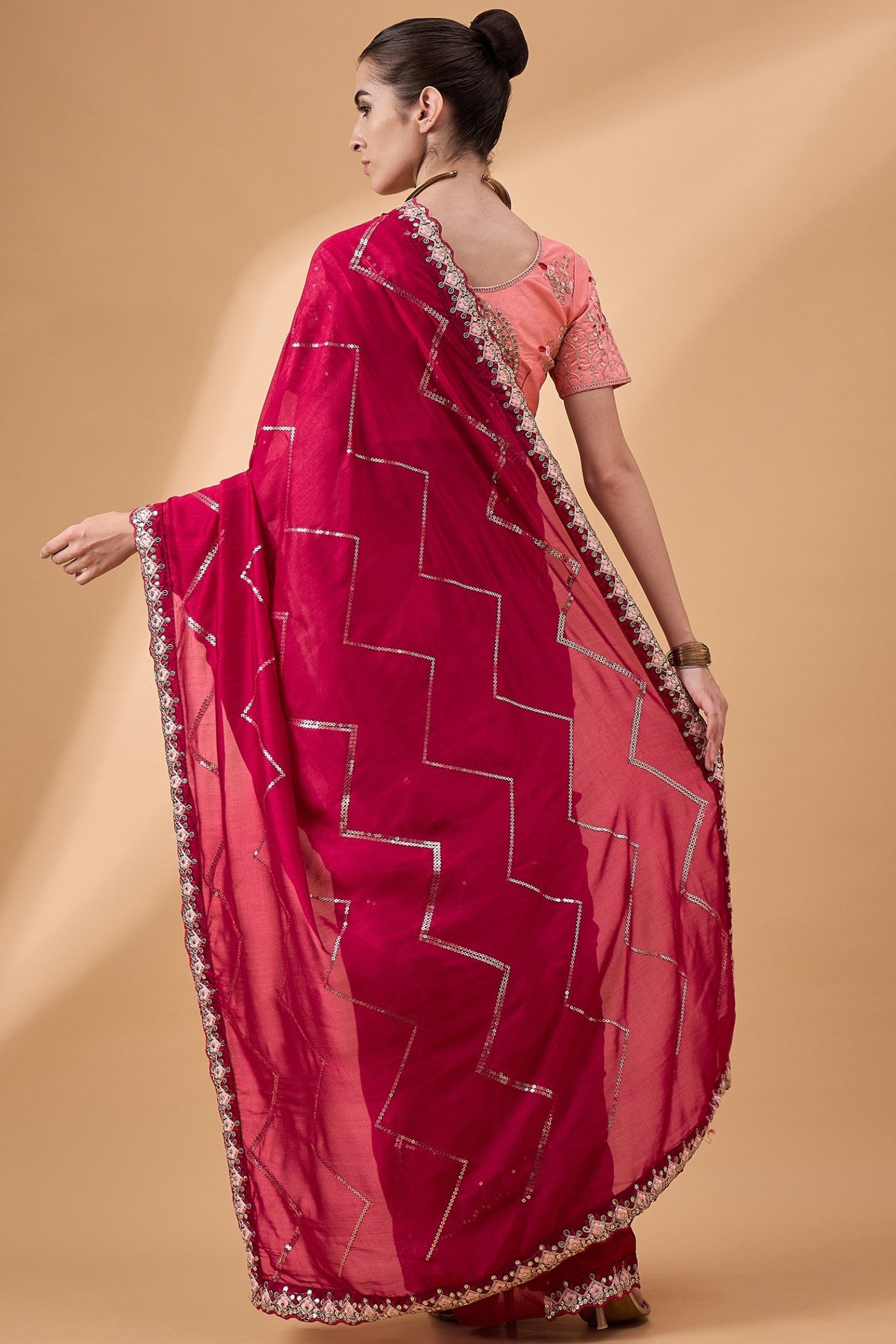 Buy MySilkLove Shiraz Red Chinon Partywear Saree Online