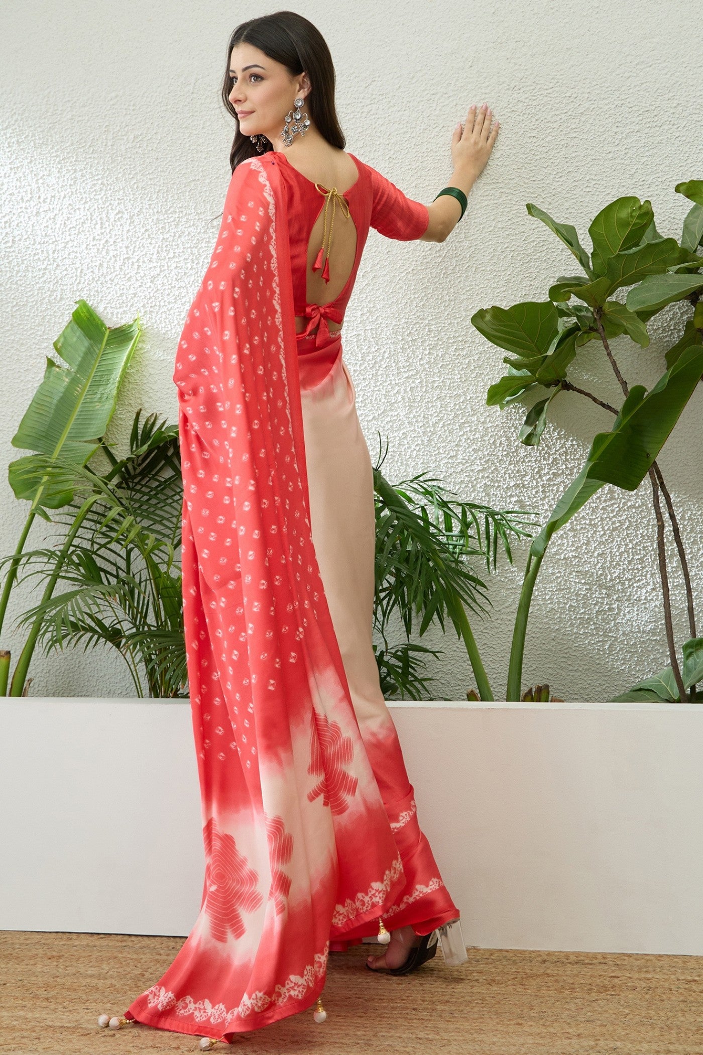 Buy MySilkLove Brick Pink Printed Satin Crepe Silk Saree Online