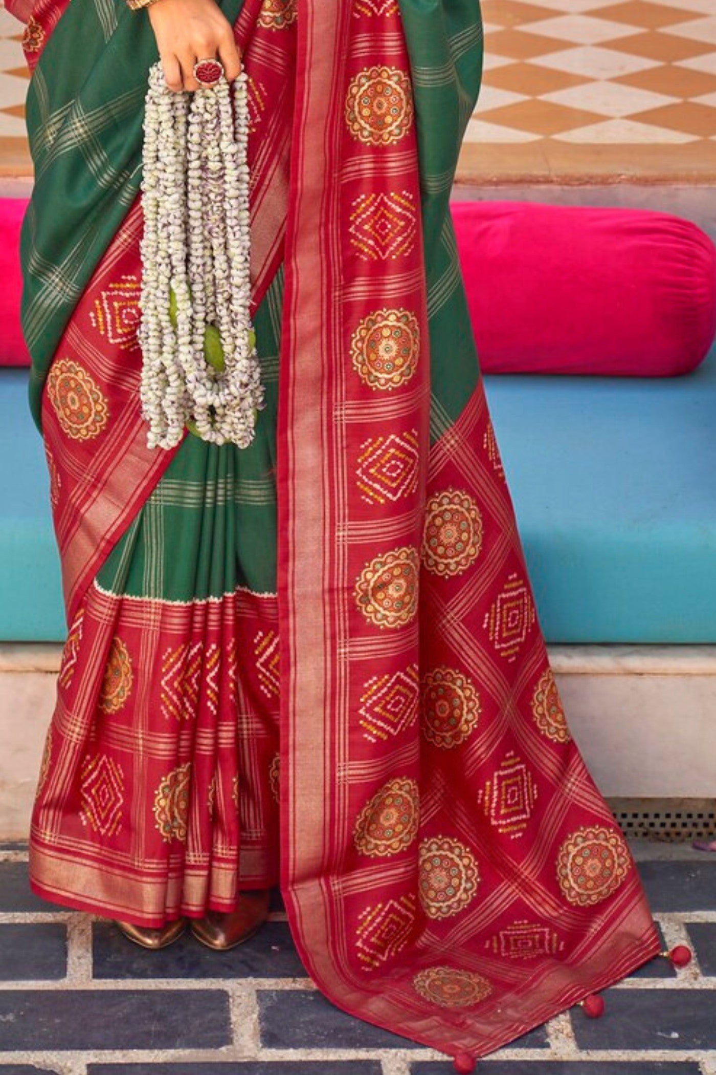 Buy MySilkLove Sea Green and Red Printed Patola Saree Online