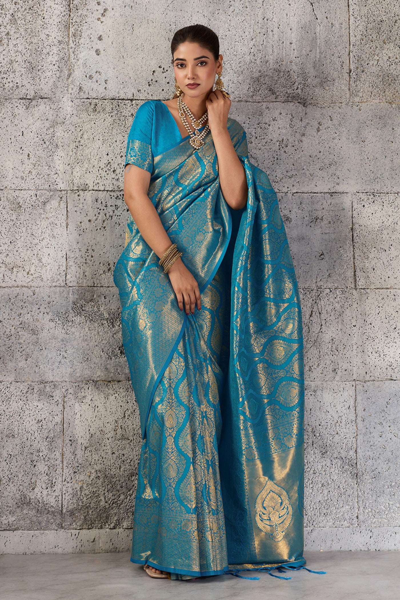 Buy MySilkLove Glaucous Blue Woven Kanjivaram Saree Online