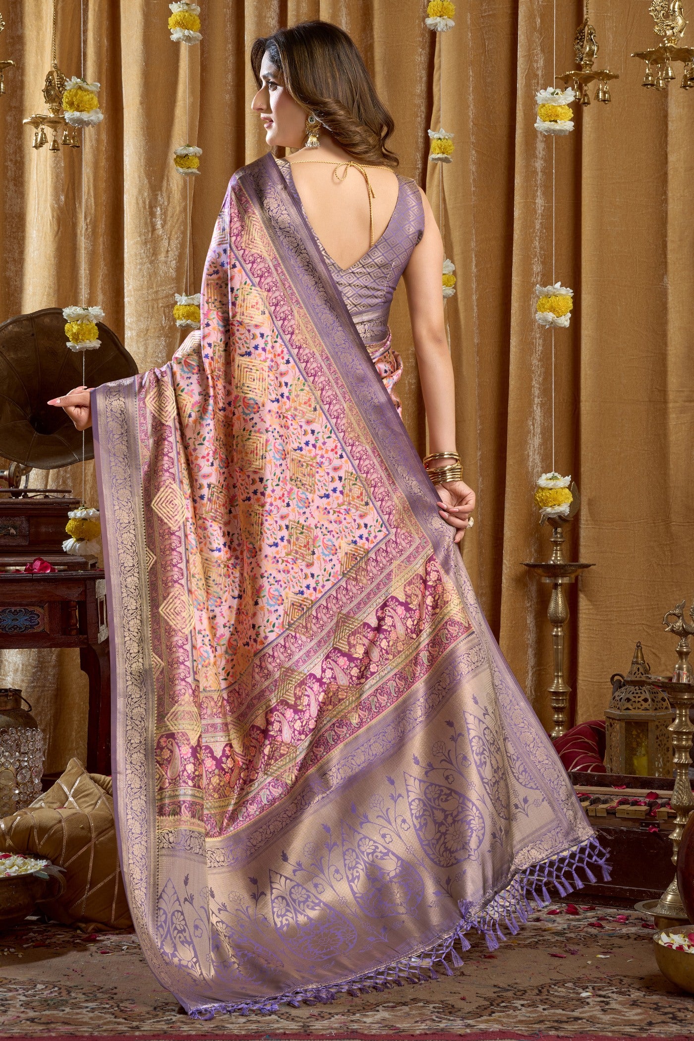 Buy MySilkLove Liseran Purple Digital Printed Banarasi Saree Online