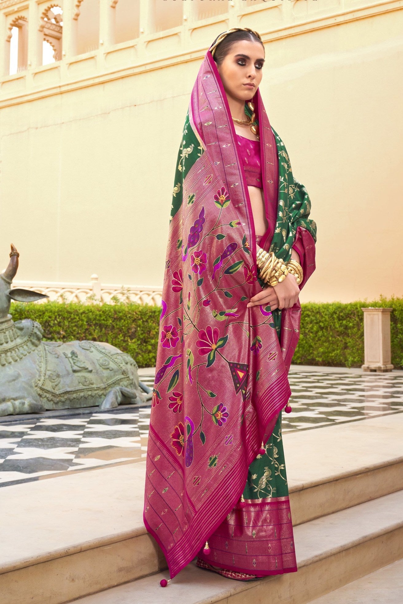 MySilkLove Winter Green and Purple Woven Paithani Designer Saree