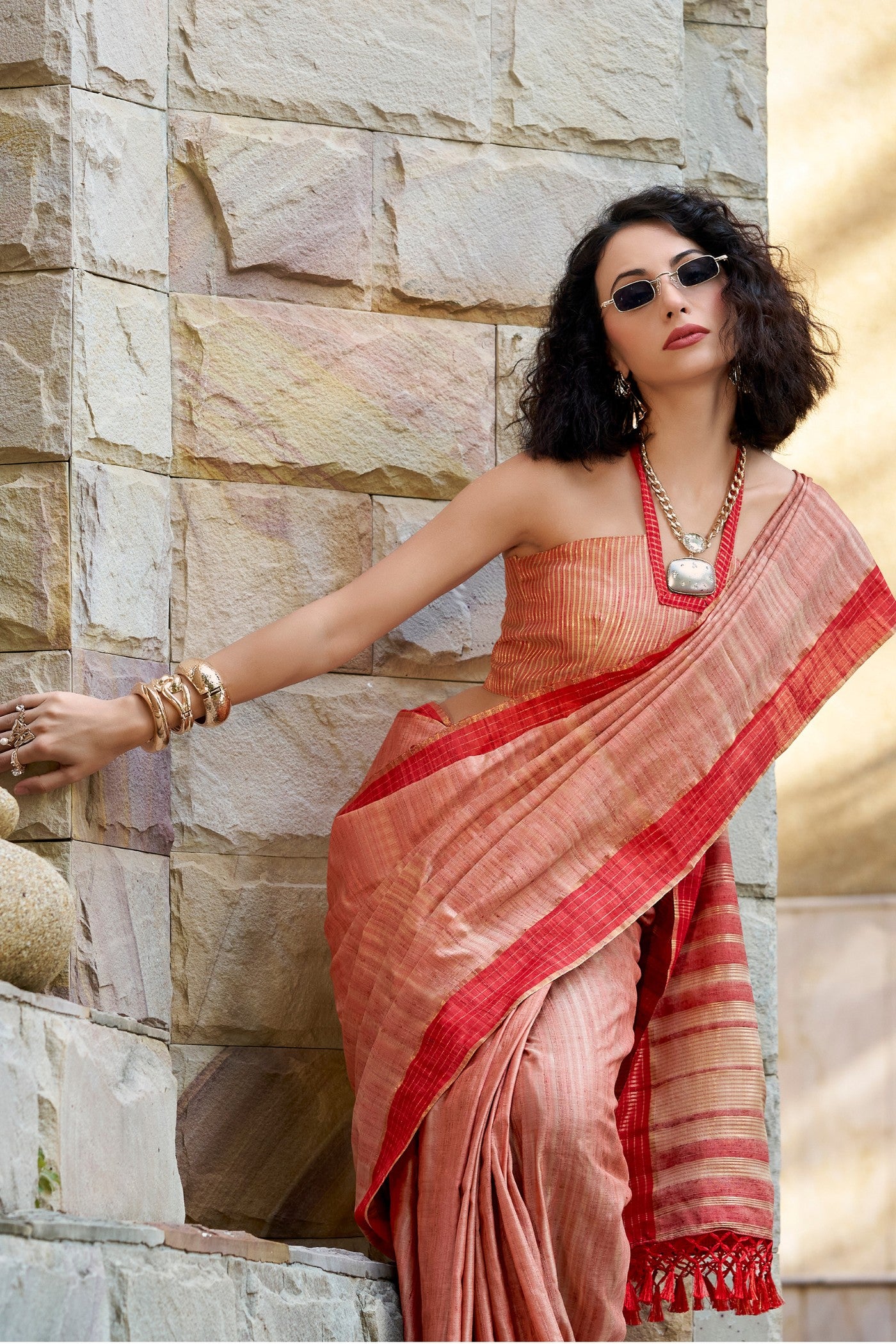 MySilkLove Burning Sand Peach Handloom Katan Saree