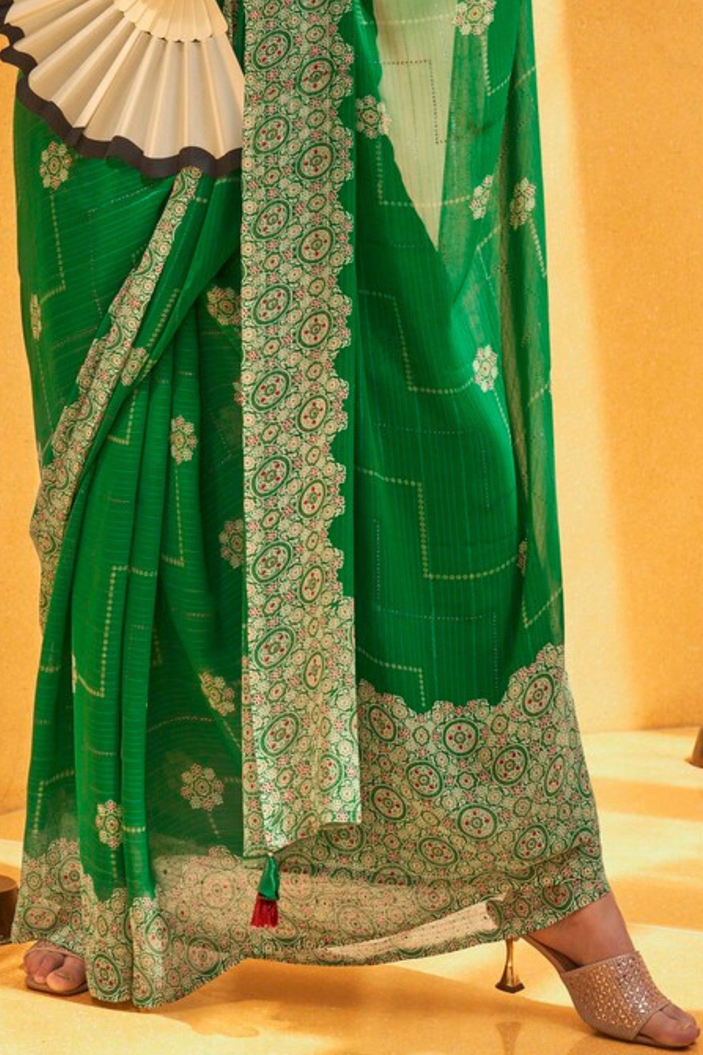 Buy MySilkLove San Felix Green Georgette Printed Saree Online