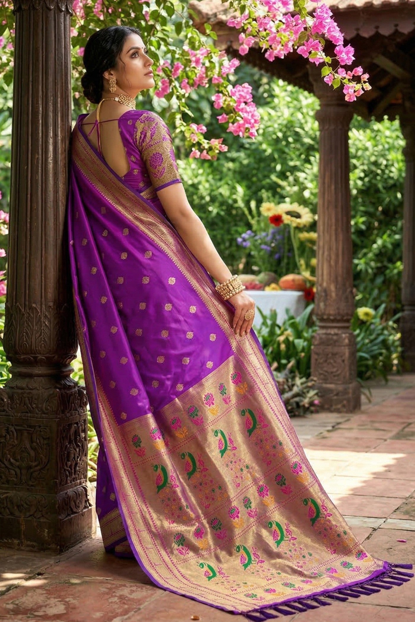 MySilkLove Plum Purple Zari Woven Paithani Saree
