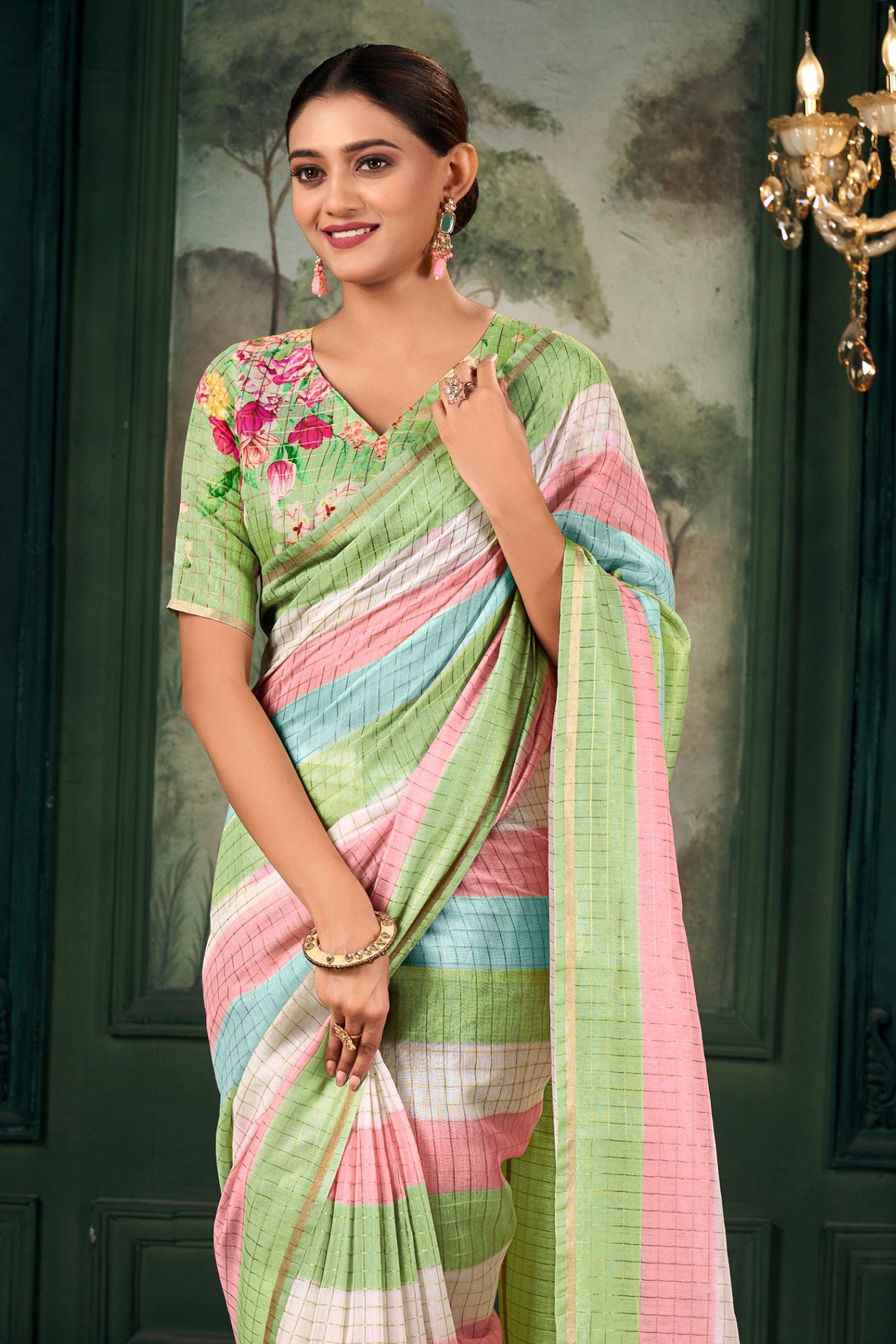 Buy MySilkLove Olivine Green Chanderi Linen Saree Online