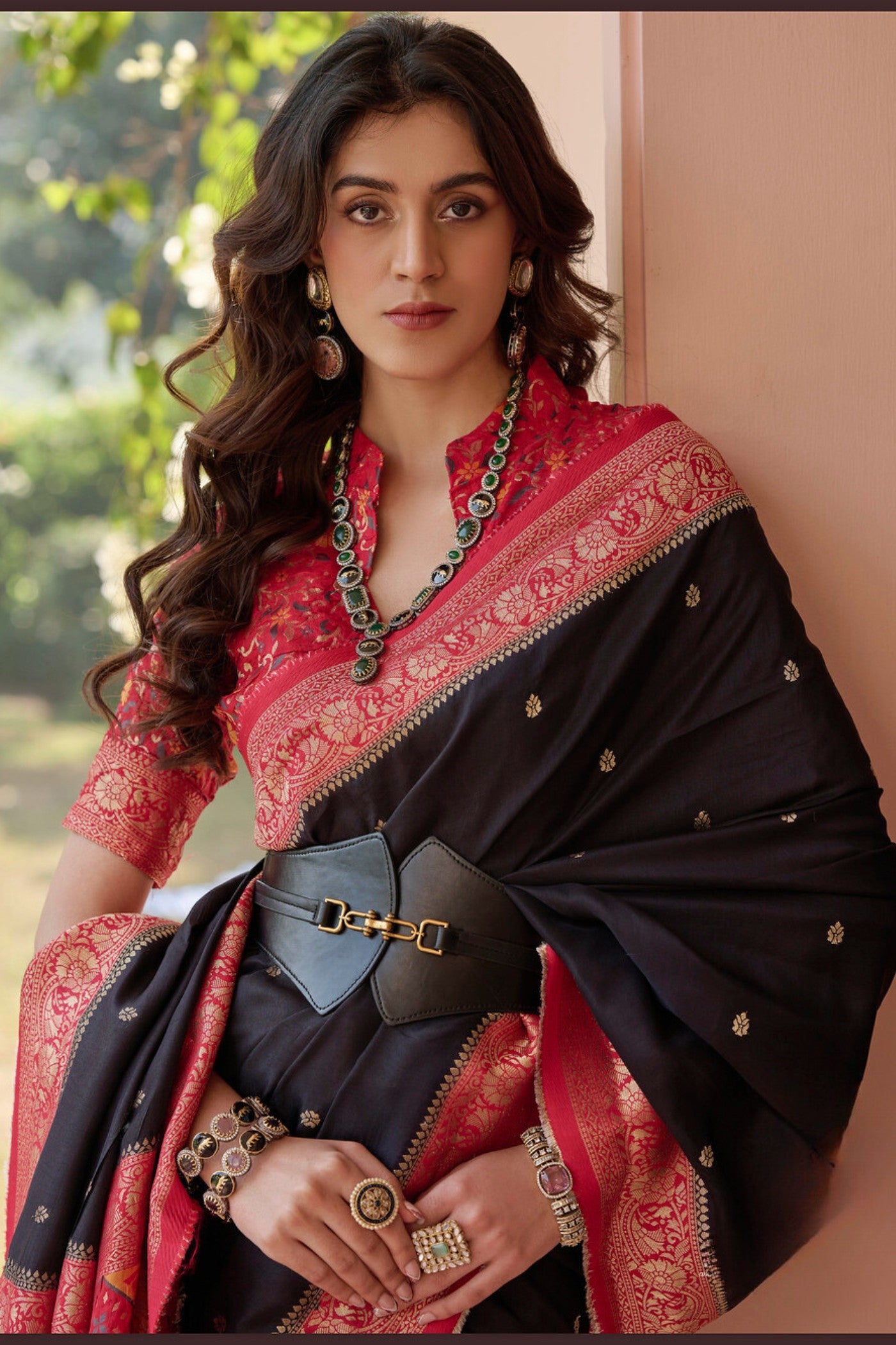 Buy MySilkLove Thunder Black and Red Banarasi Handloom Saree Online