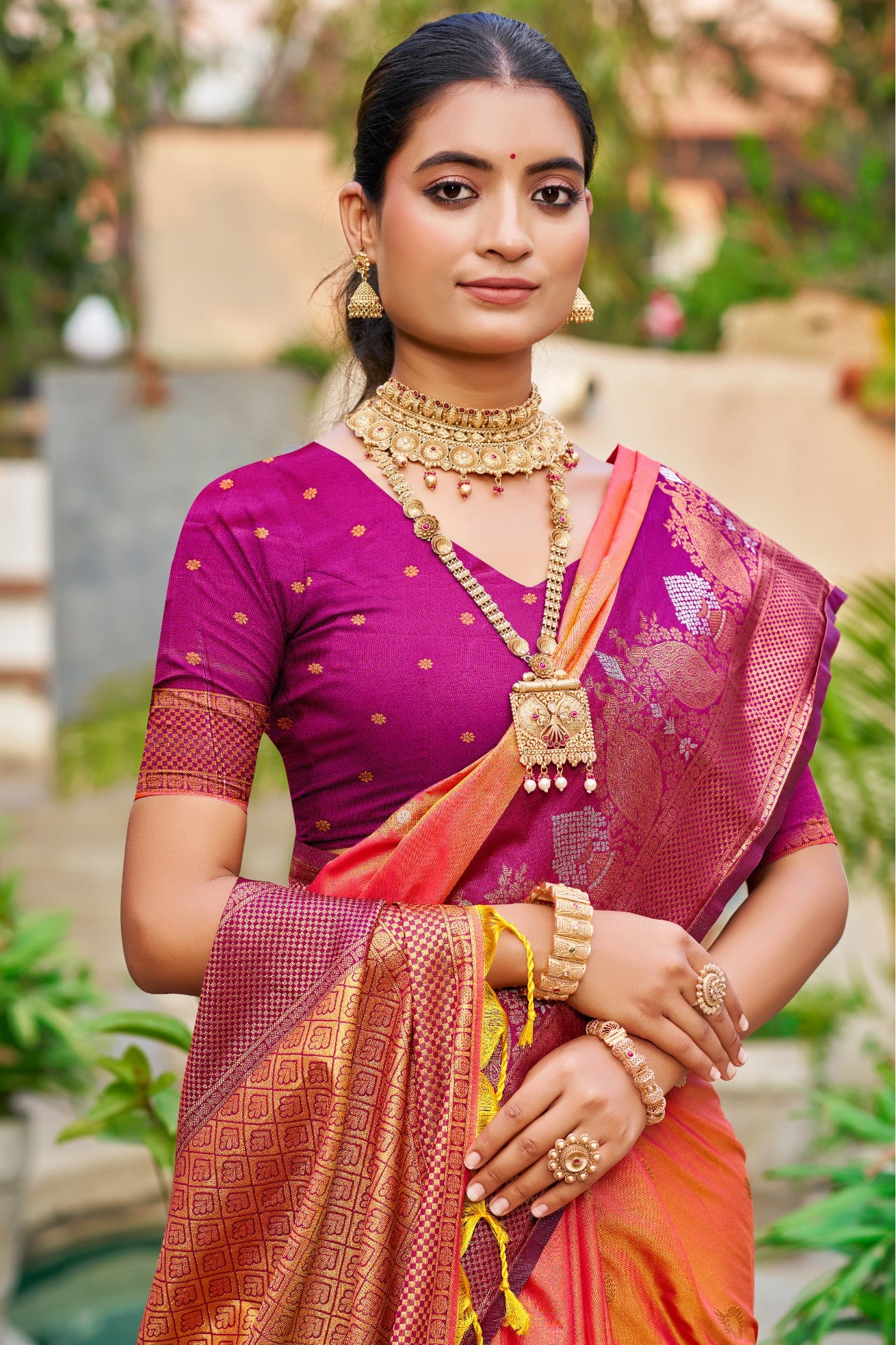 MySilkLove Smashed Orange Woven Banarasi Saree