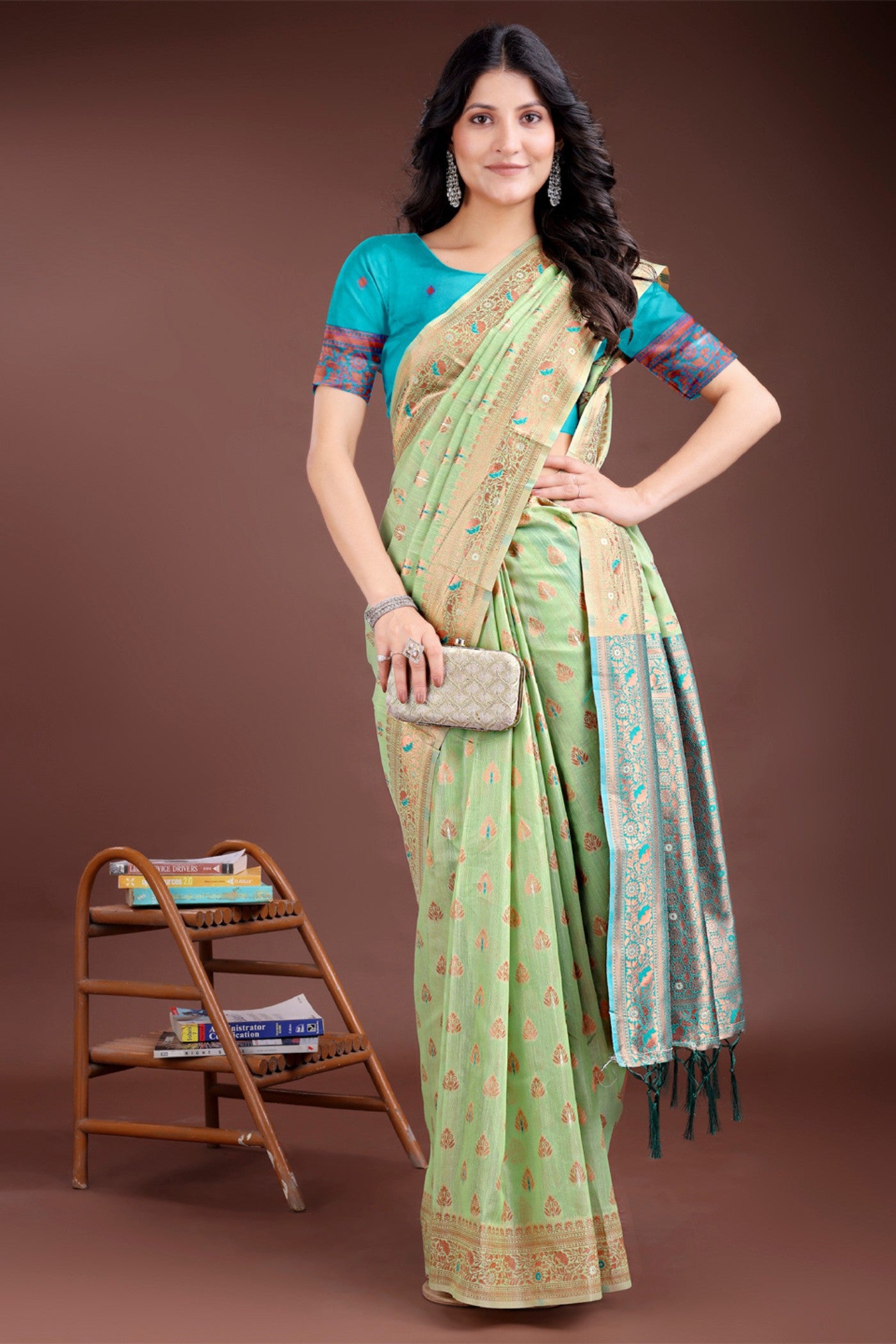 Buy MySilkLove Mantis Green Linen Cotton Saree Online