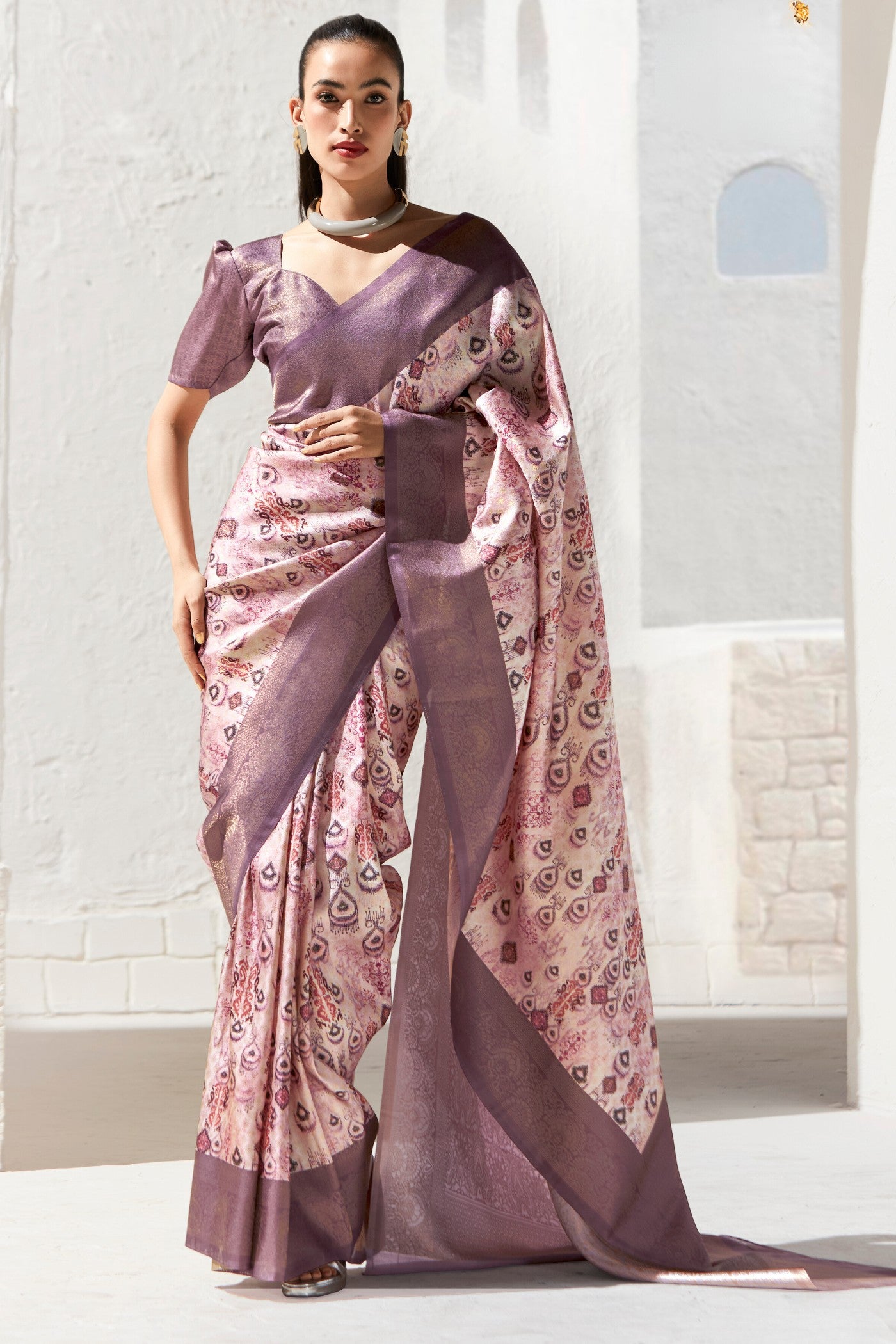 Buy MySilkLove Burnished Purple Banarasi Digital Printed Saree Online