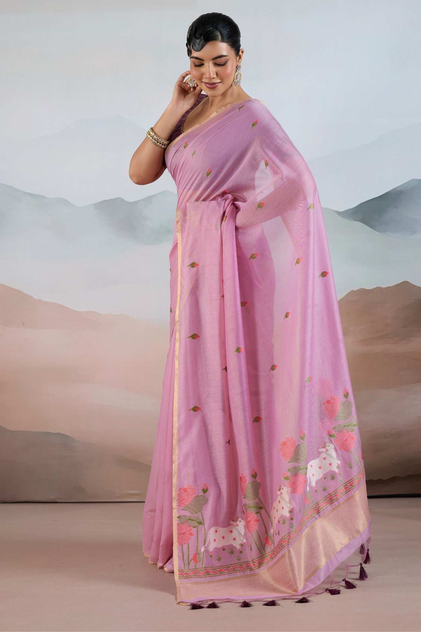 Buy MySilkLove True Purple Cotton Handloom Pichwai Saree Online