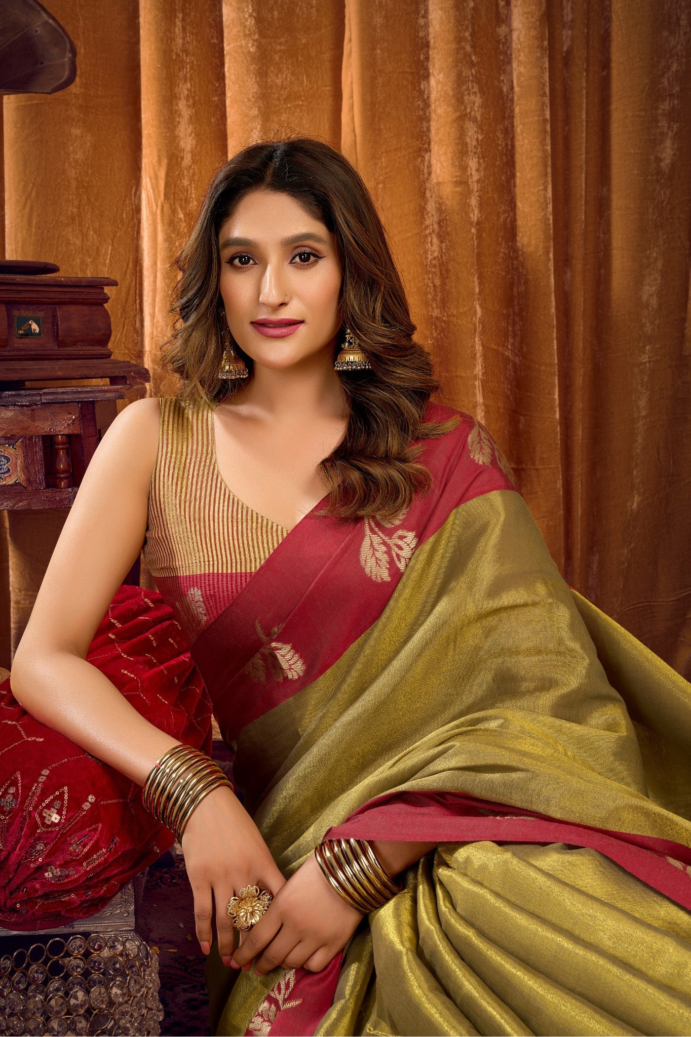 Buy MySilkLove Lime Green Woven Tissue Saree Online