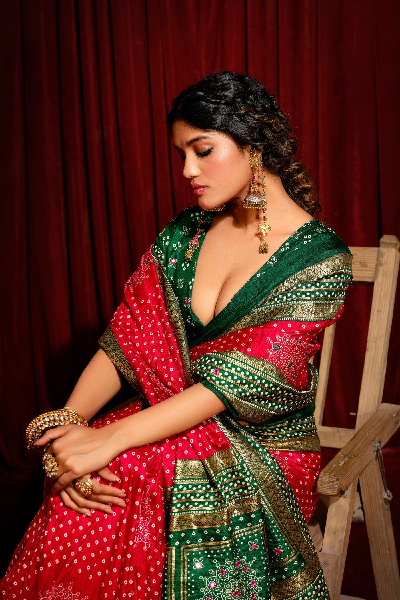 Buy MySilkLove Ember Red Tussar Bandhani Silk Saree Online