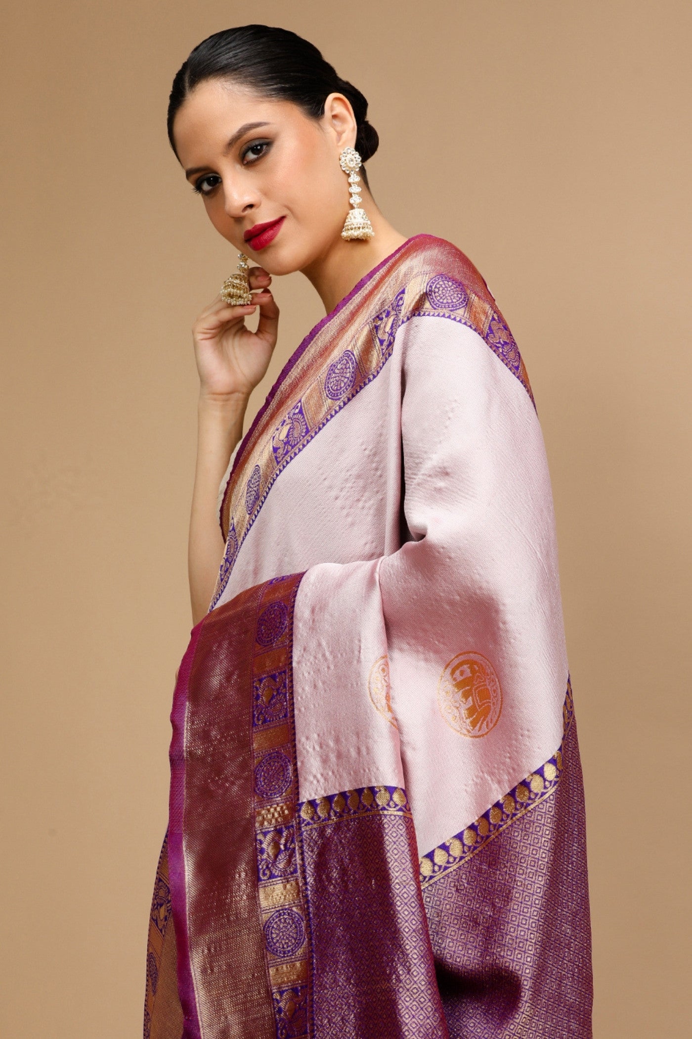 Buy MySilkLove Pale Purple Woven Jacquard Lichi Silk Saree Online