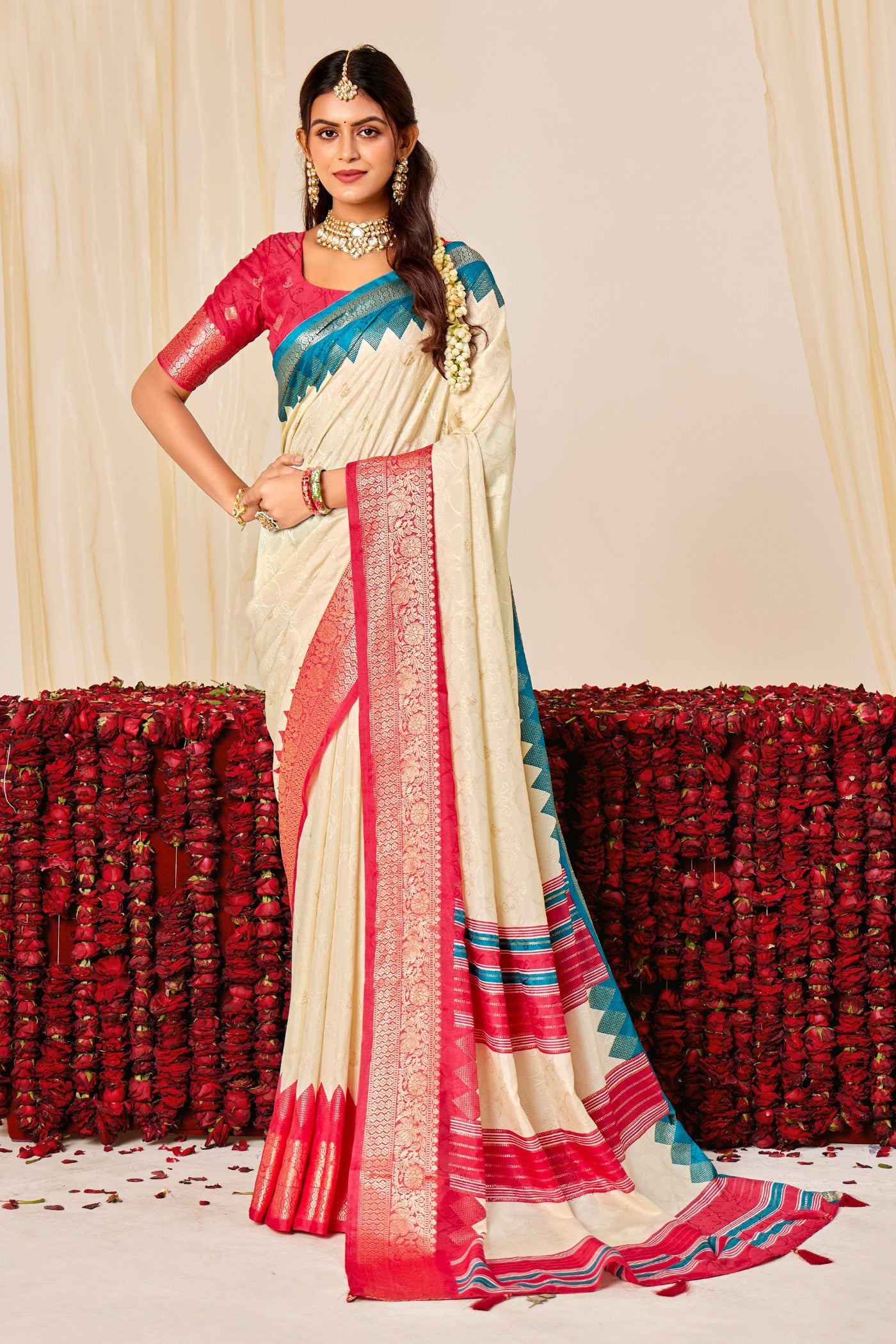 Buy MySilkLove Wheat Cream Tussar Printed Silk Saree Online