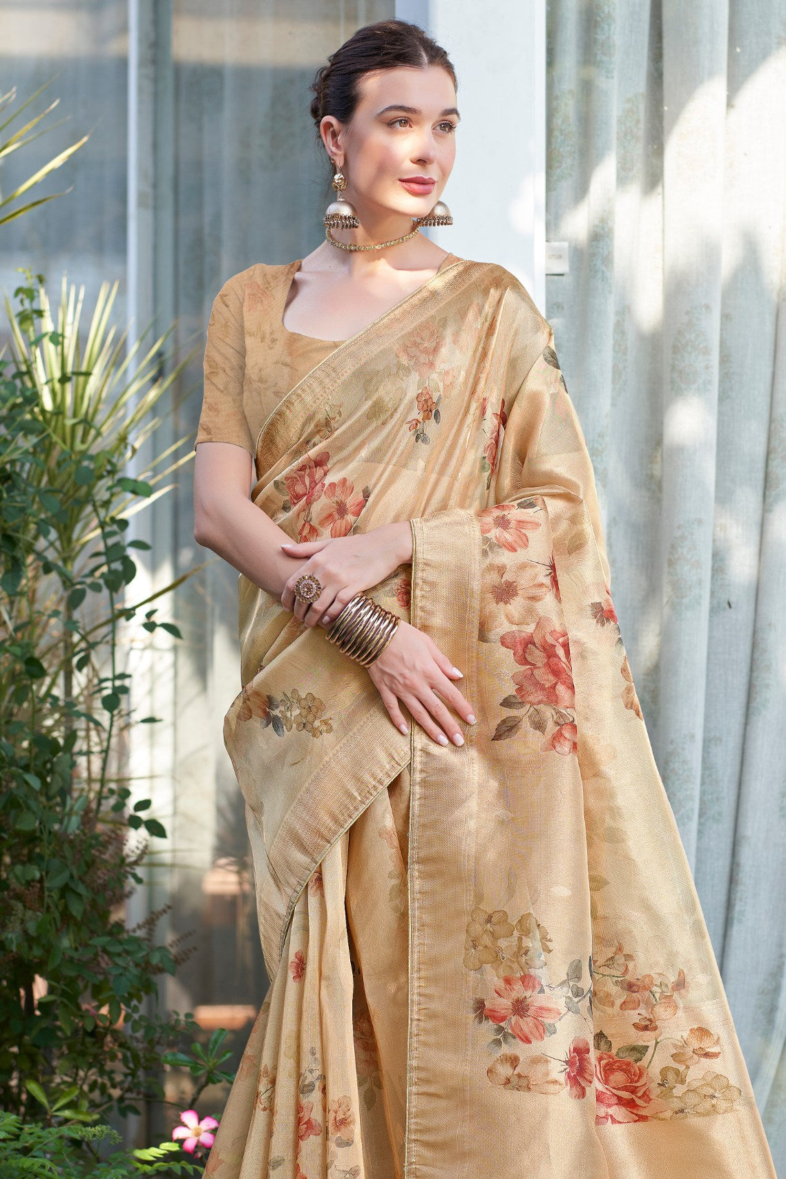 Buy MySilkLove Hillary Yellow Digital Printed Organza Saree Online