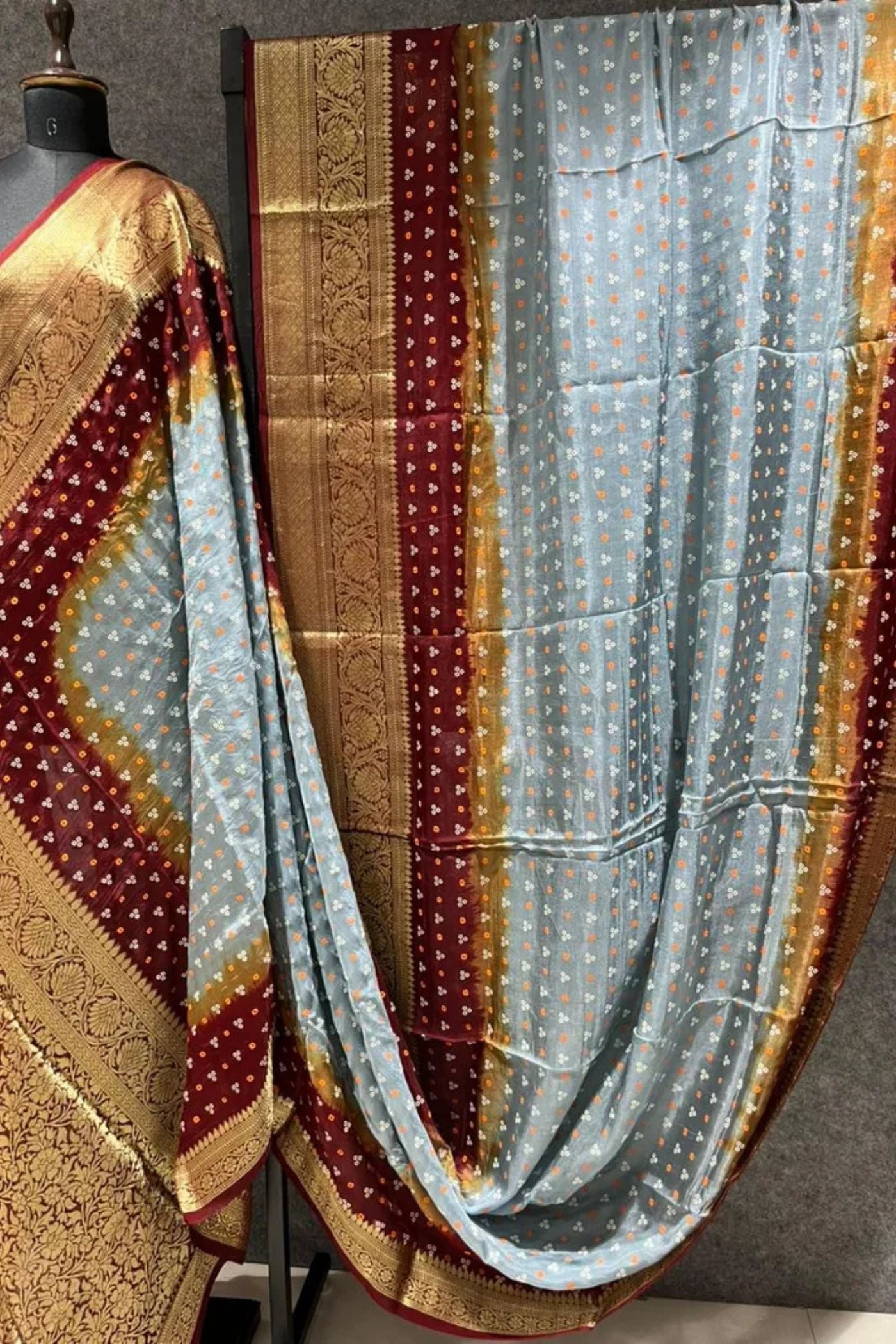 Buy MySilkLove Hunter Green and Orange Bandhani Zari Woven Silk Saree Online
