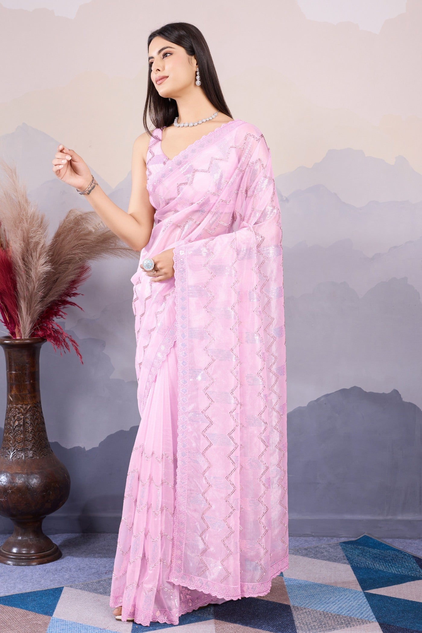 Buy MySilkLove Dahila Pink Designer Partywear Saree Online