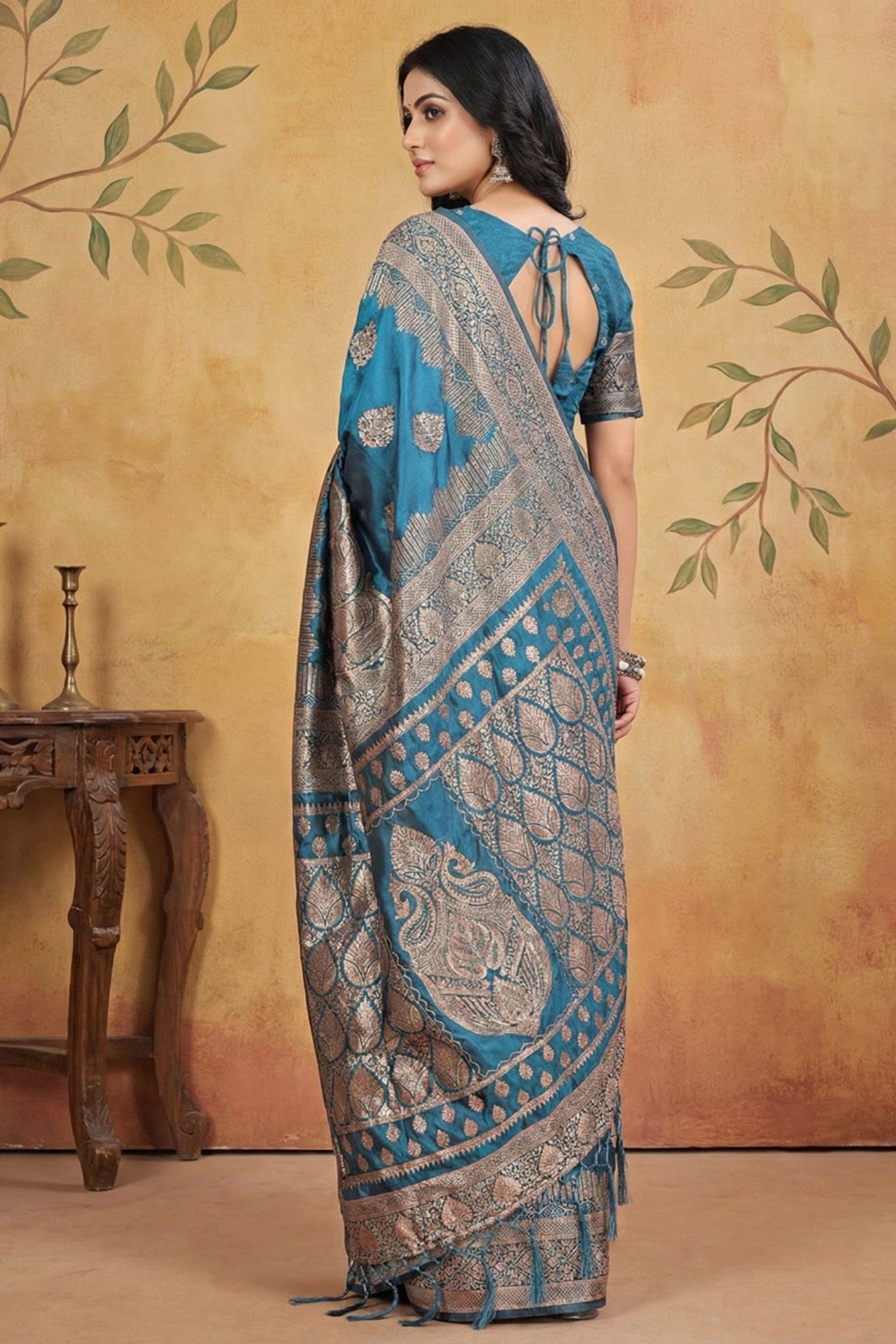 Buy MySilkLove Nepal Blue Woven Banarasi Silk Saree Online