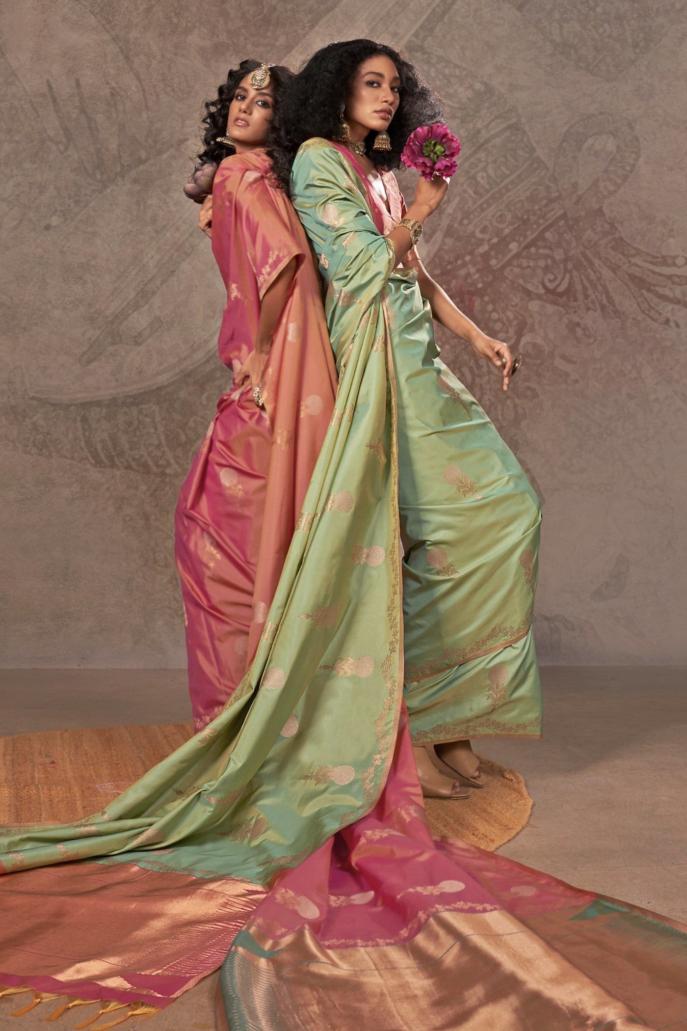 Buy MySilkLove Pickle Green Two Tone Banarasi Handloom Saree Online