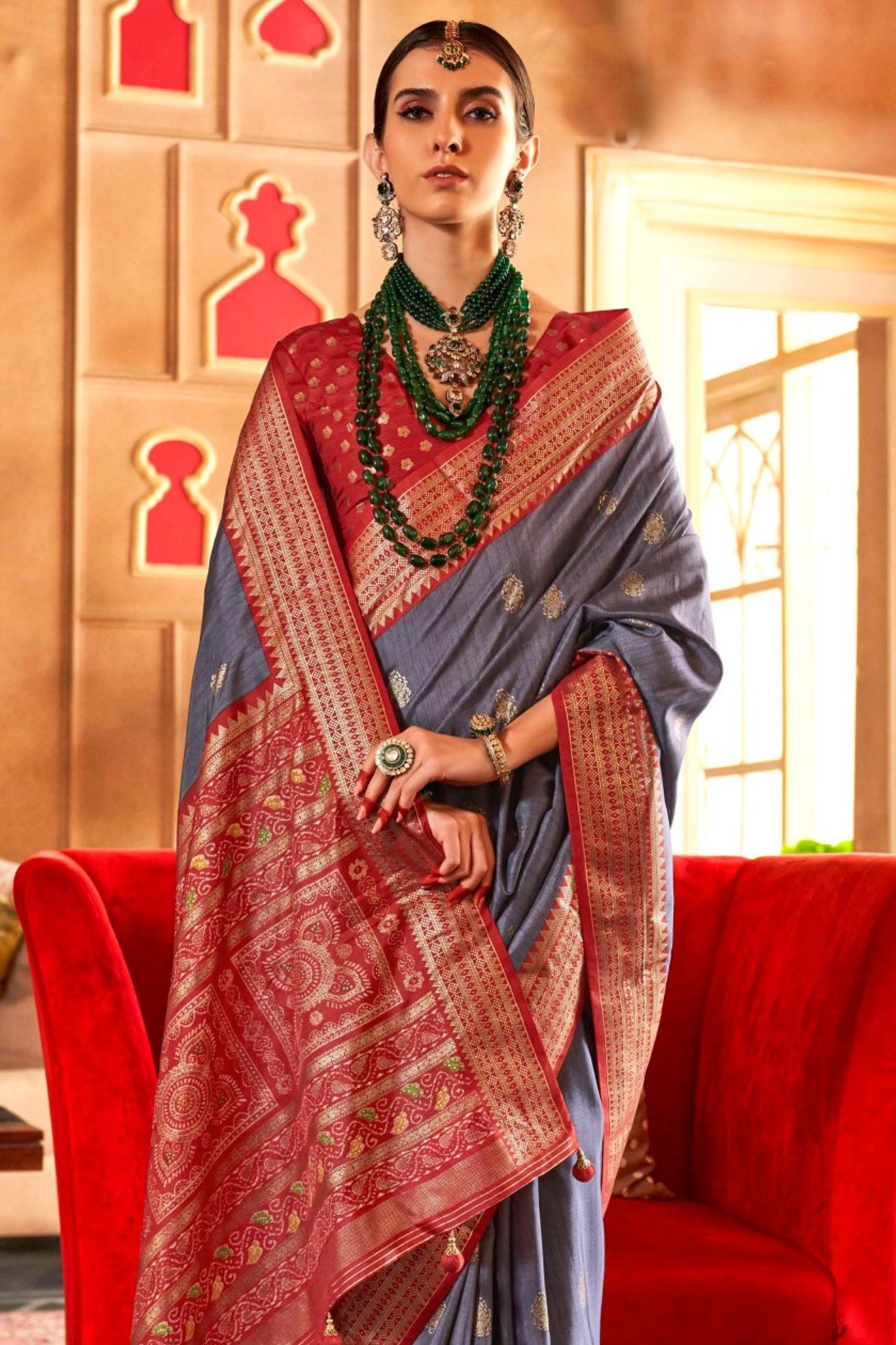 Buy MySilkLove Oslo Grey Printed Patola Saree Online