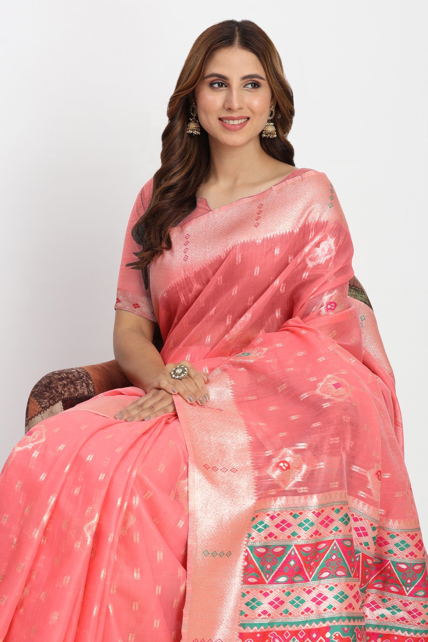 MySilkLove Burn Peach Woven Linen Cotton Saree