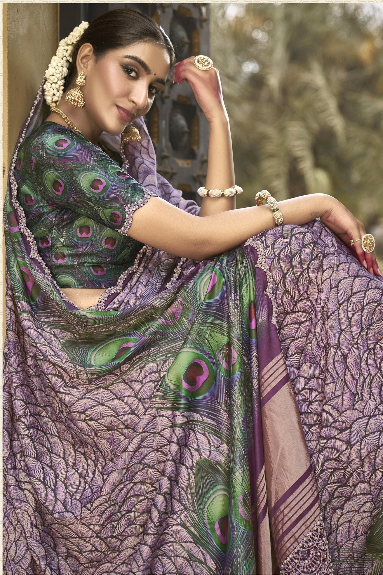 MySilkLove Falcon Purple Banarasi Designer Saree