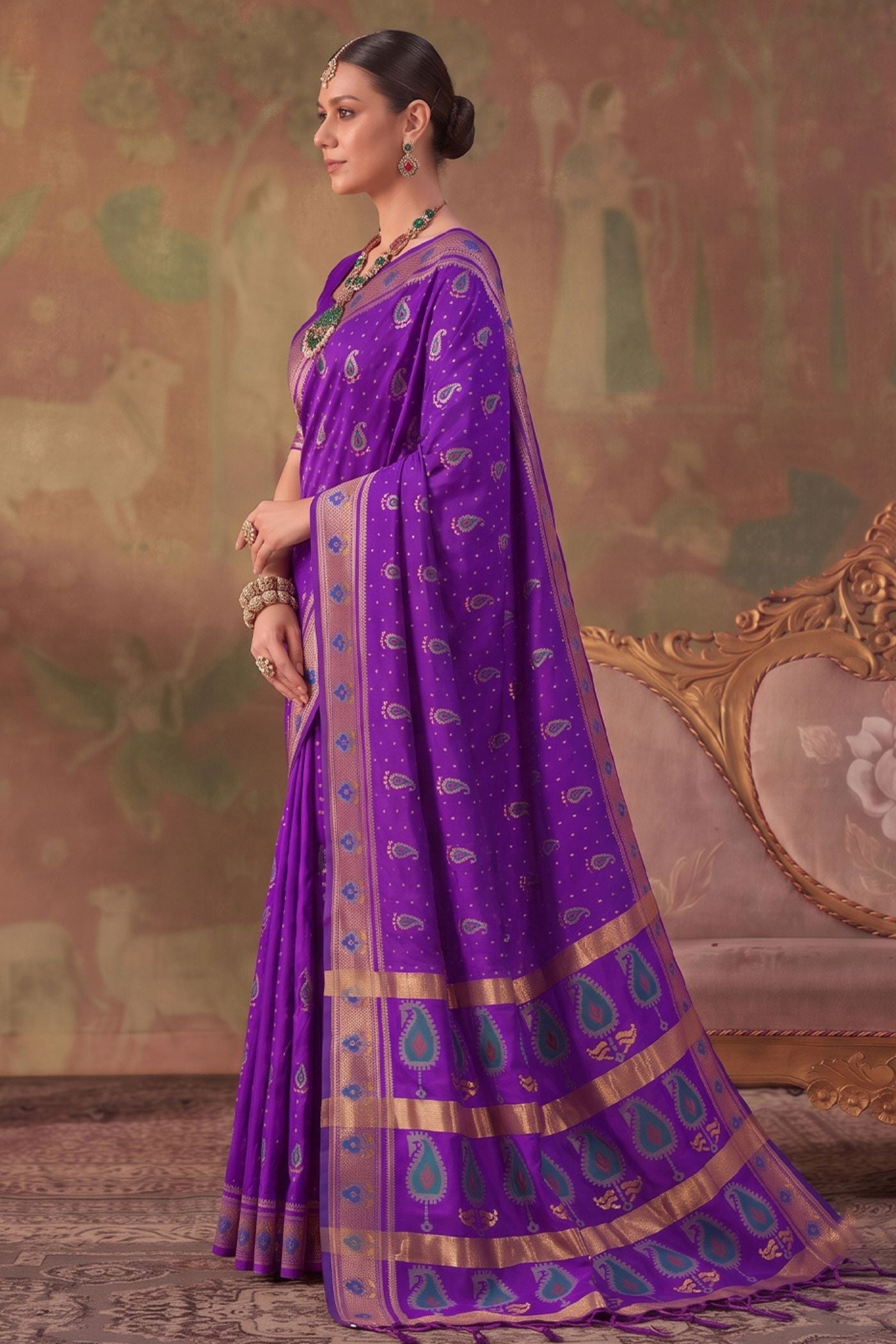 Buy MySilkLove Brinjal Purple Woven Banarasi Soft Silk Saree Online