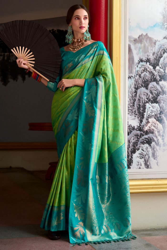 Buy MySilkLove Feijoa Green Banarasi Soft Silk Saree Online